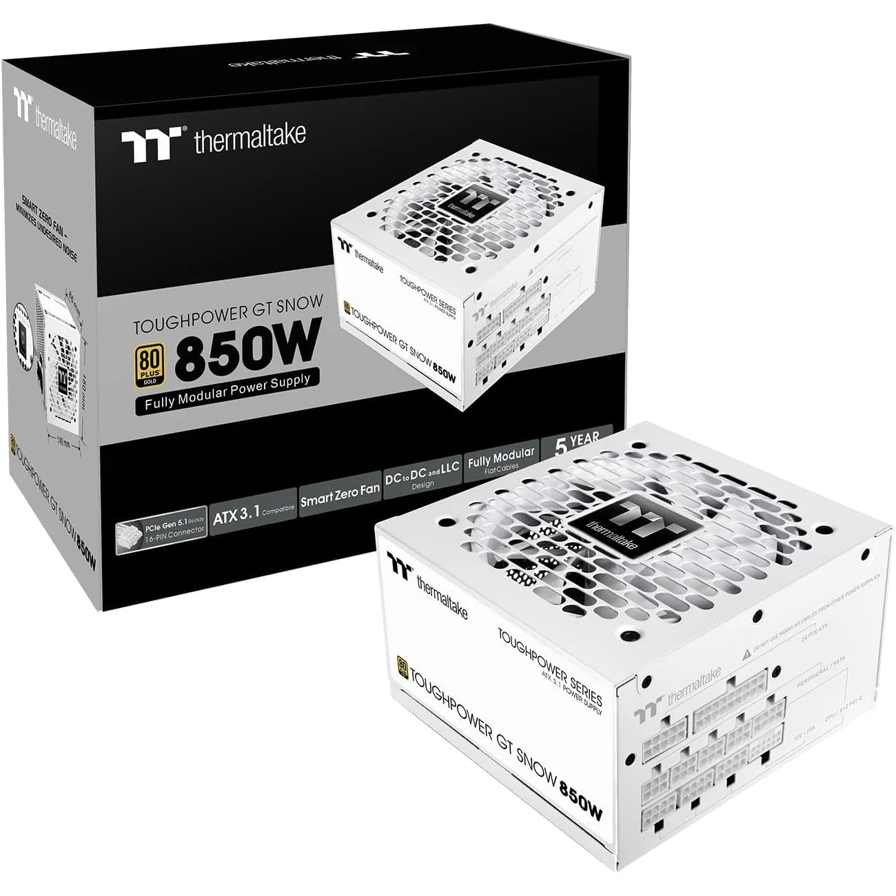 Thermaltake Toughpower GT 850W | ATX 3.1 | PCIe 5.1 | 80+ Gold | Modular | Snow