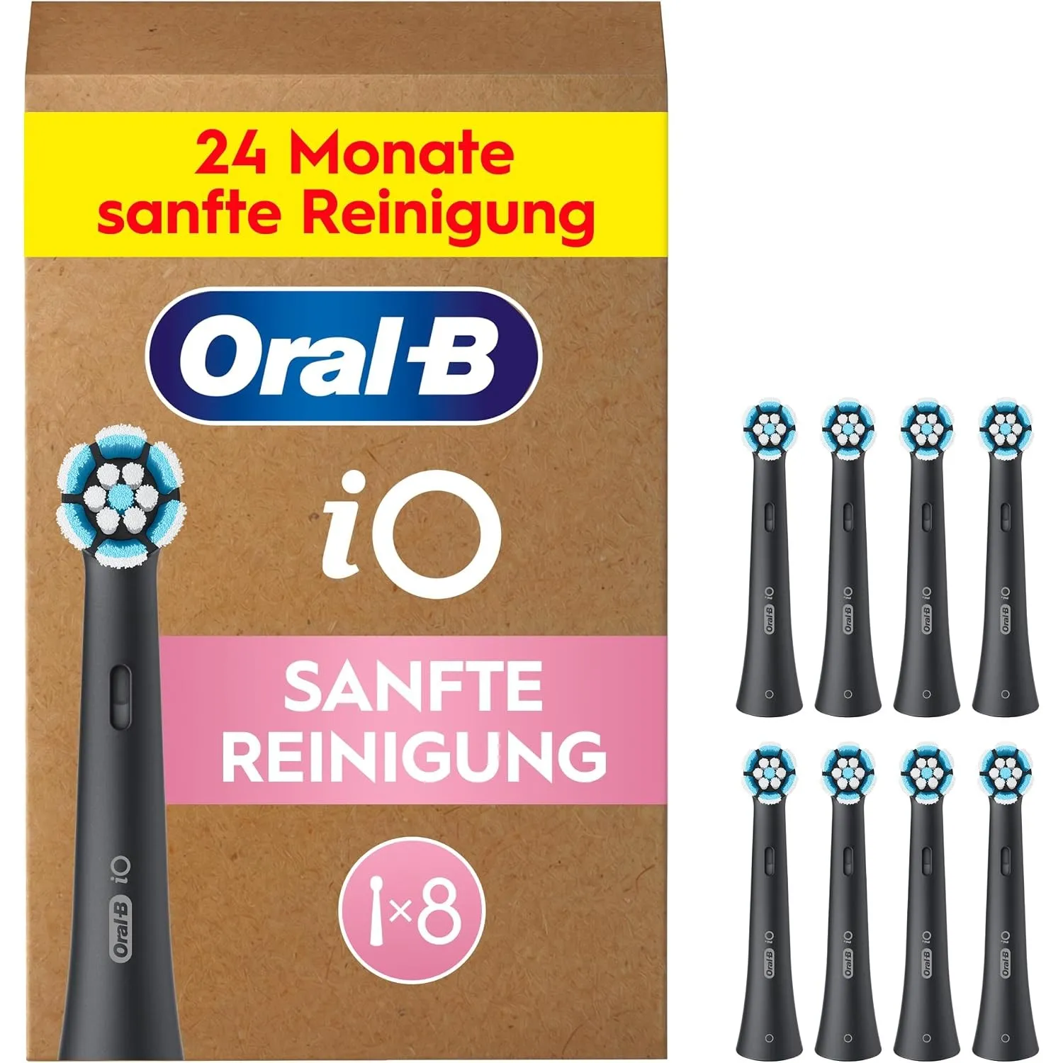 Oral-B iO Aufsteckbürsten Sanfte Reinigung, Schwarz, 8 Stück