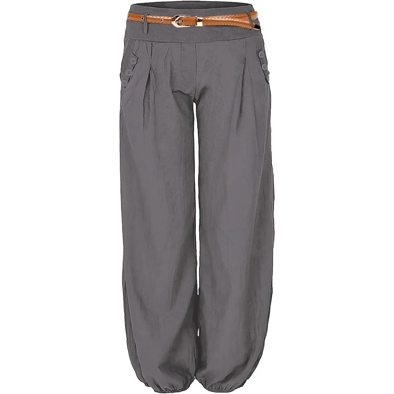 Cindeyar Damen Haremshose Elegant Sommer Pumphose Lange Leinen Hose mit Gürtel Aladin Pants