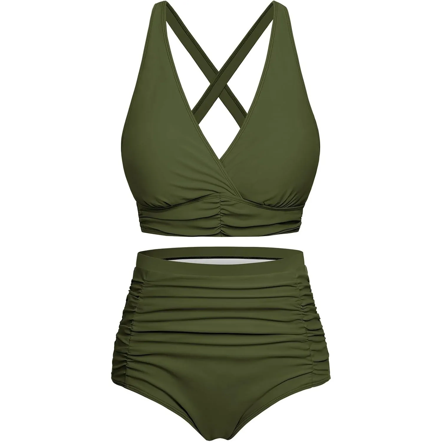 Svanco Bikini Damen Set Bauchweg High Waist Badeanzug Push Up Bademode Lace Up V Ausschnitt Blumenmuster Zweiteiliger S…