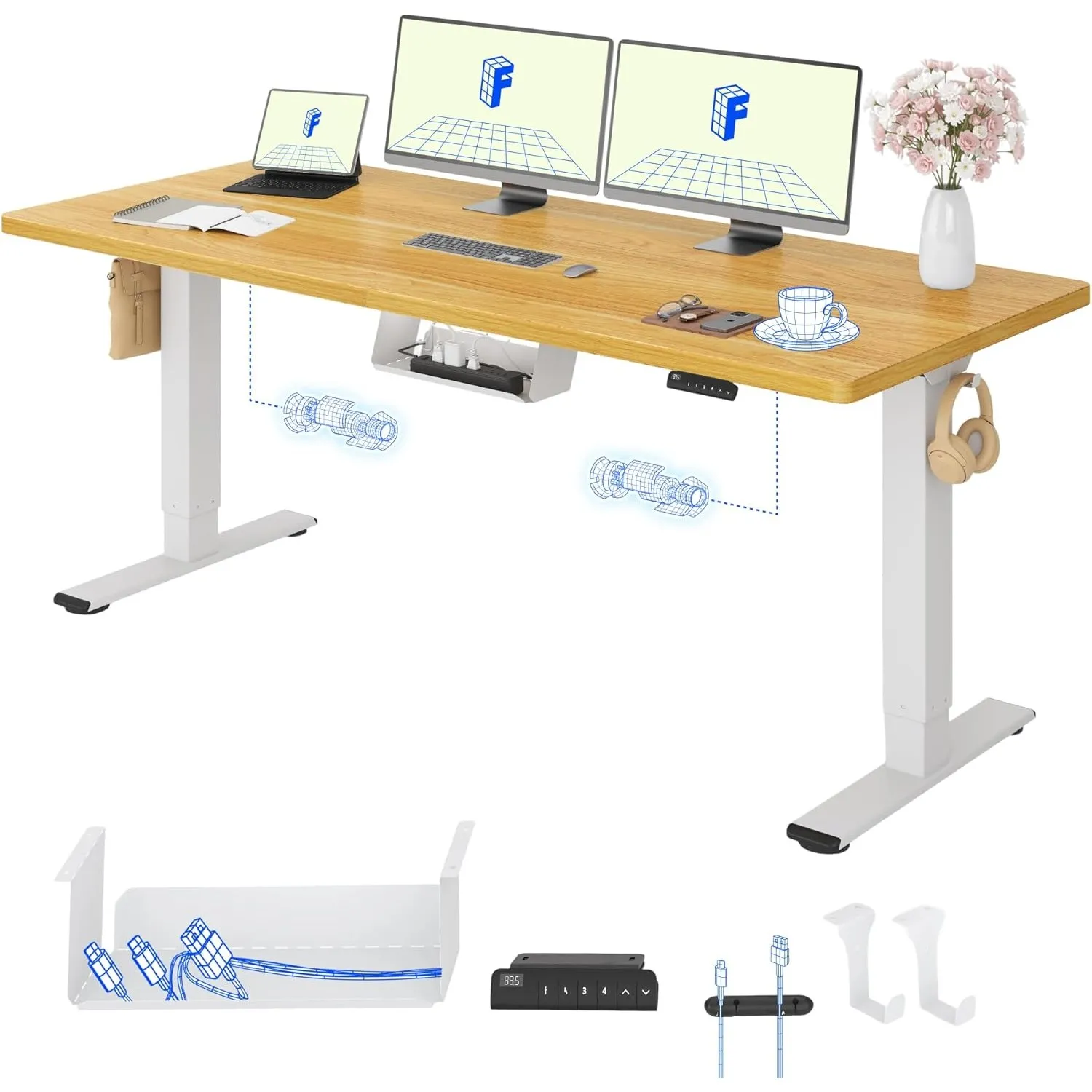 FLEXISPOT Höhenverstellbarer Schreibtisch elektrisch, Doppelmotor 180x80 cm | Elektrischer Büro- & Computertisch mit 25…