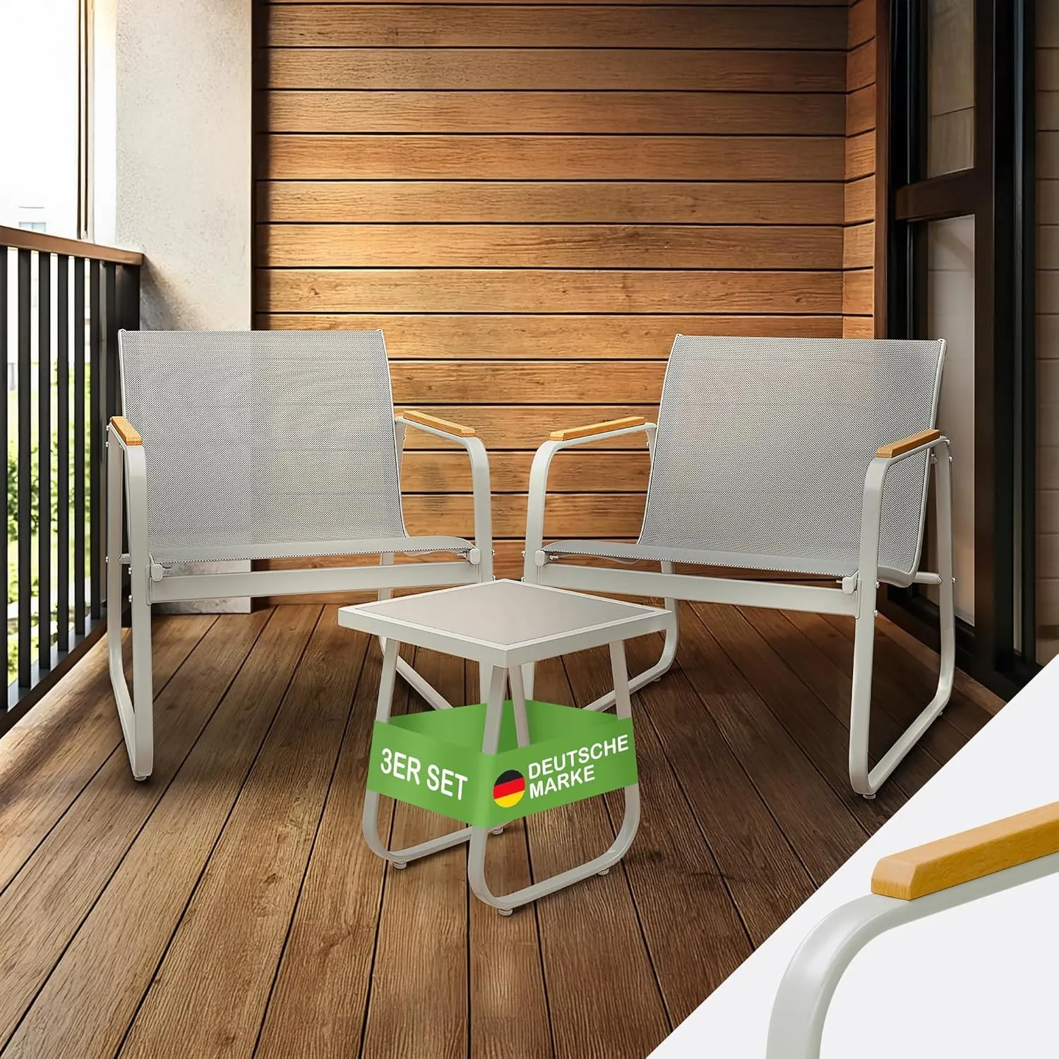 Blumtal Gartenmöbel Set 3er - Balkonmöbel Set für 2 Personen - 2 x Sessel + 1 x Tisch - Stahl Garten Möbel - Balkon Lou…