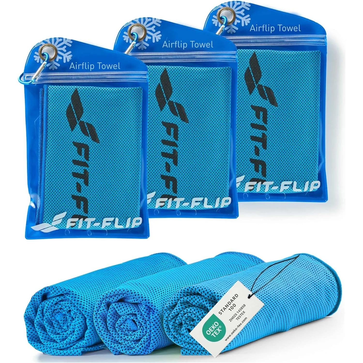 Fit-Flip Kühltuch 3er Set – kühlendes Handtuch Fitness und Sport – mikrofaser kühlhandtuch Nacken – Airflip kühltücher …