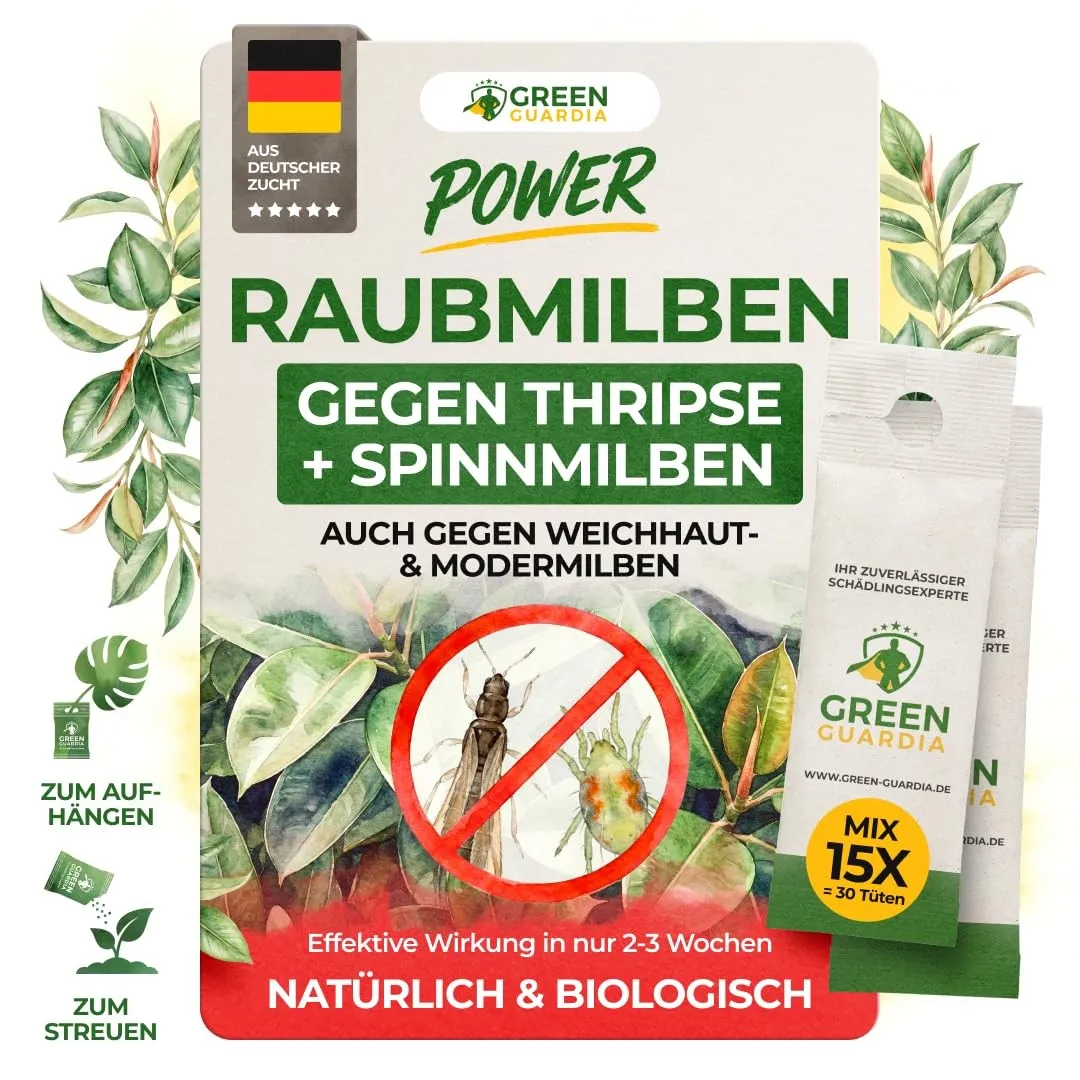 GREEN GUARDIA Power Raubmilben Mix gegen Thripse & Spinnmilben– 15 Mix mit 30 Tüten -Biologisches Mittel zur effektiven…