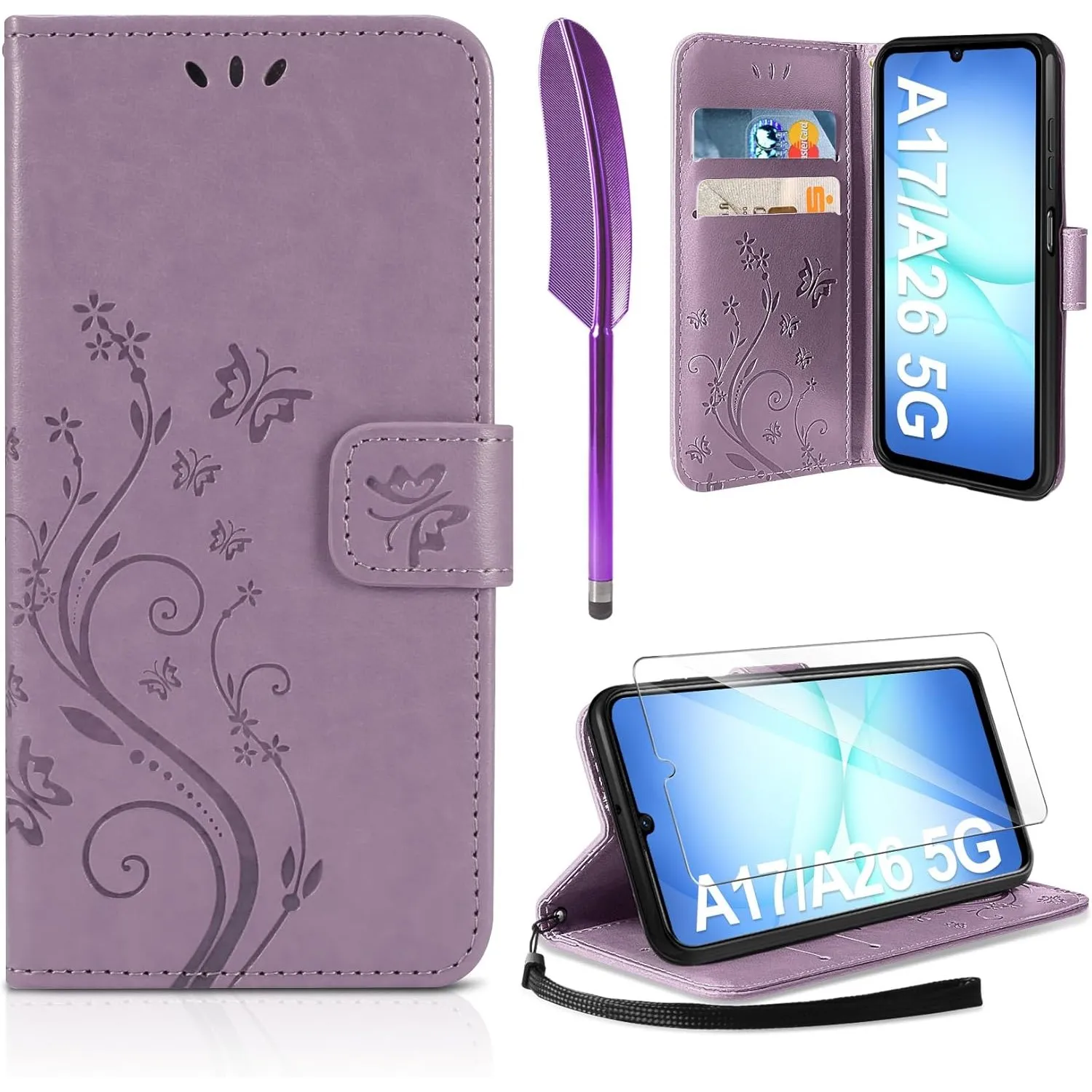 AROYI Lederhülle Kompatibel mit Samsung Galaxy A17 5G/A26 5G Hülle und Schutzfolie, Flip Wallet Handyhülle PU Leder Cas…