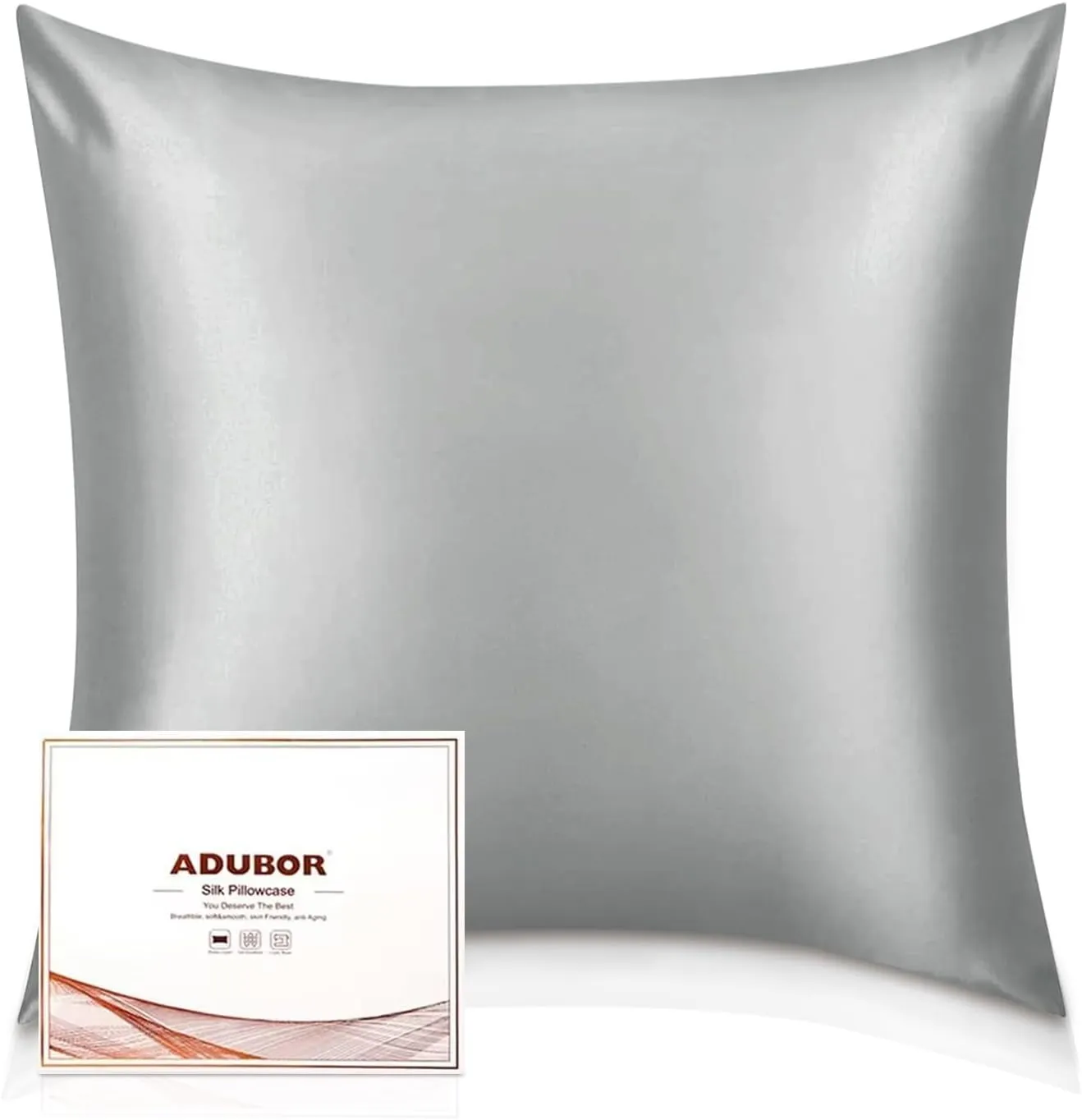 Adubor 100% Seidenkissenbezug 80x80cm für Haar und Haut, mit verstecktem Reißverschluss, beide Seiten, 23 Momme Seide, …