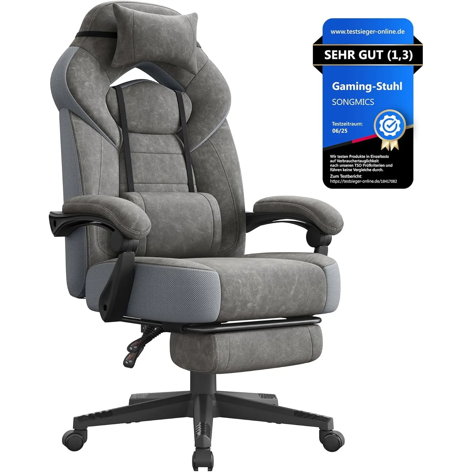 SONGMICS Gaming-Stuhl, Bürostuhl, mit Fußstütze, Tragkraft 150 kg | Computerstuhl, ergonomisches Design, verstellbares …