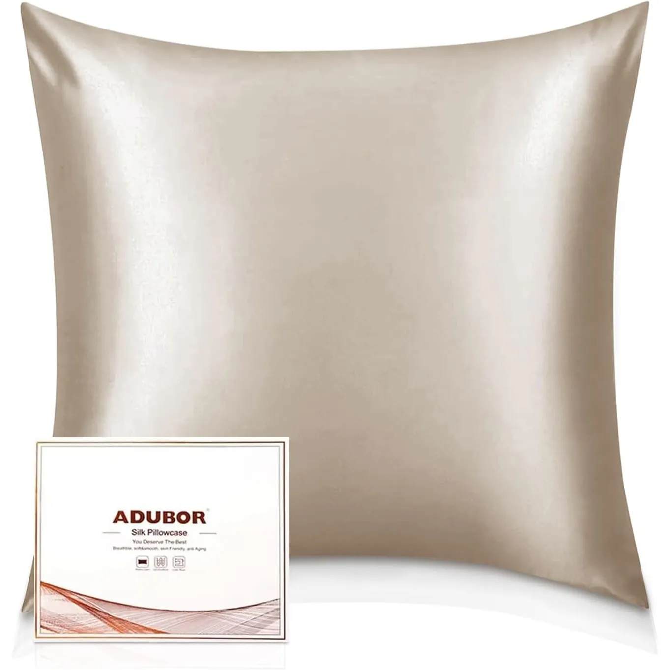 Adubor 100% Seidenkissenbezug 80x80 cm für Haar und Haut, Beide Seiten Natürliche Kissenbezug Seide, 23 Momme Seide, Fa…