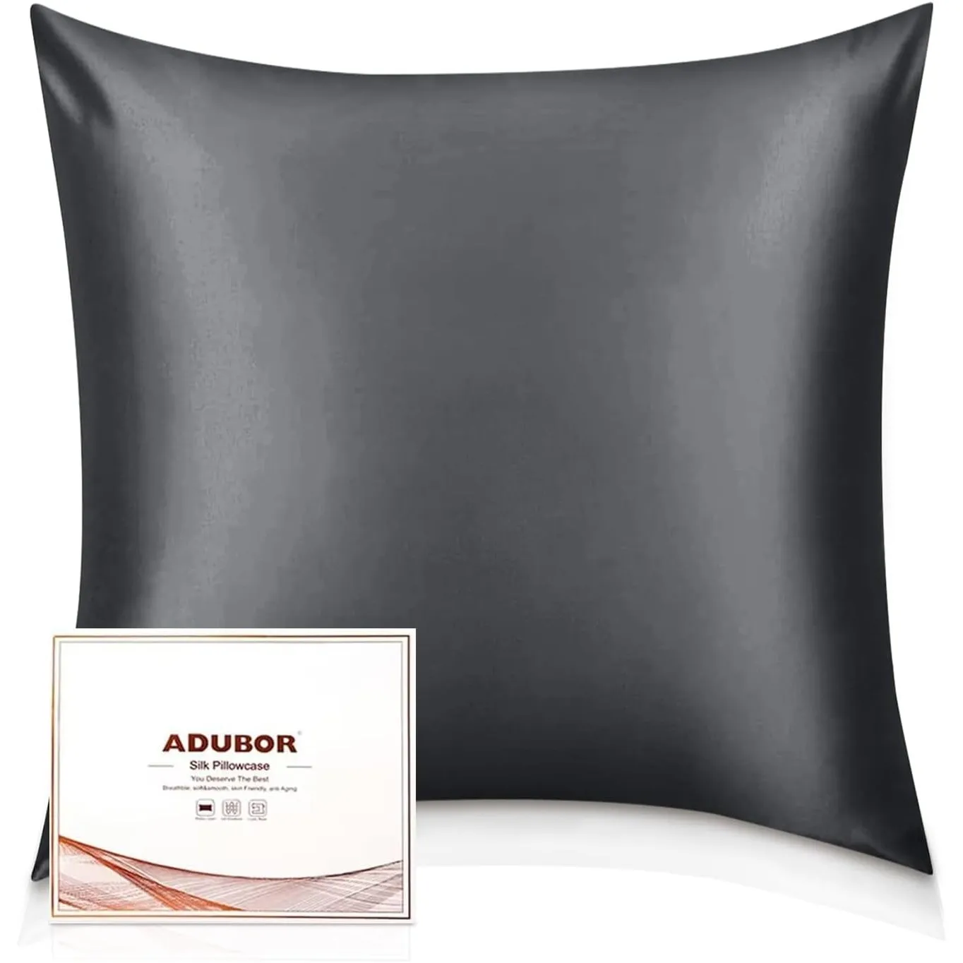 Adubor 100% Seidenkissenbezug 80x80cm für Haar und Haut mit Reißverschluss