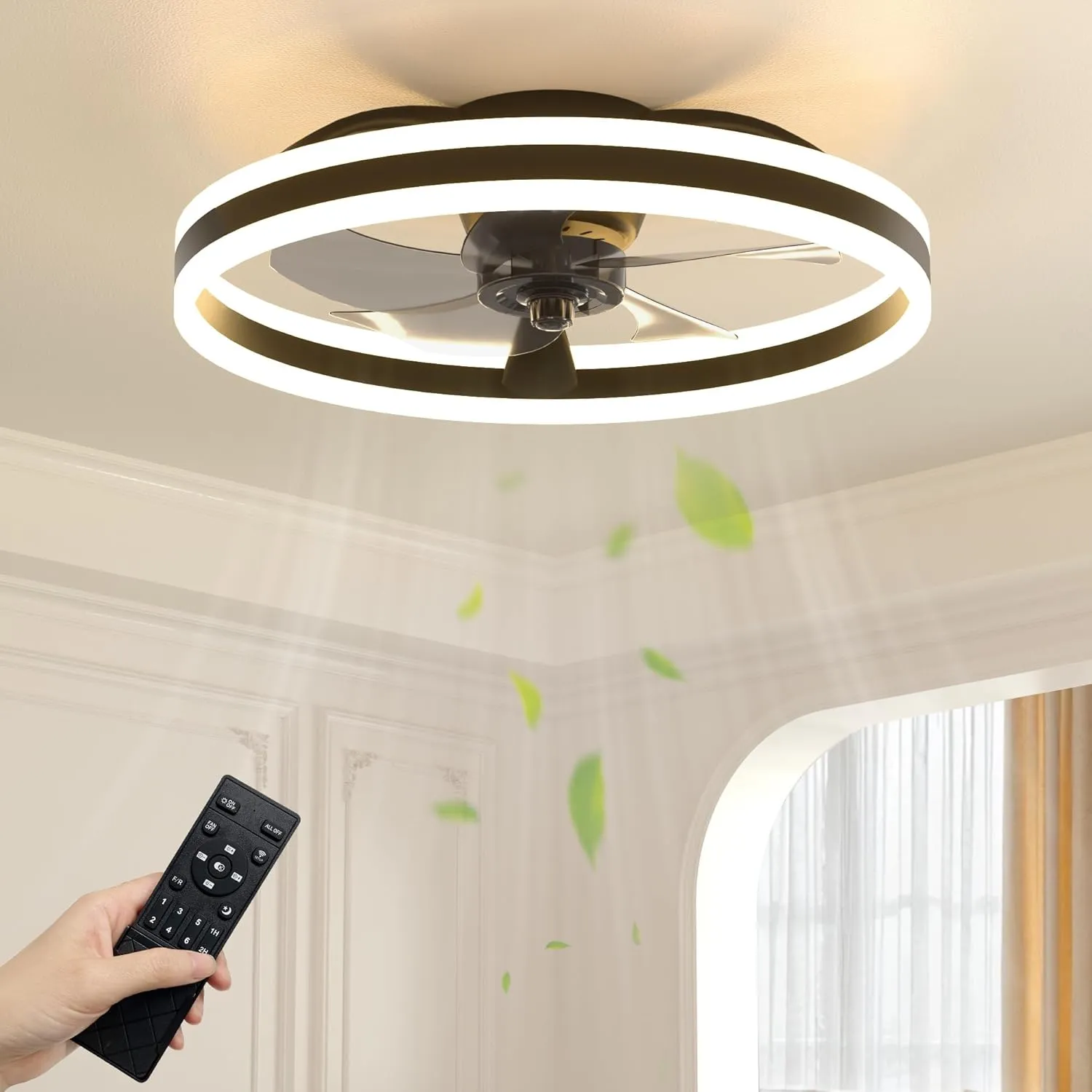NIORSUN Ceiling Fan with Lighting, 50 cm LED Lamp with Fan, 3 Colour Temperatures and 6 Speeds Ceiling Fan with Light, …