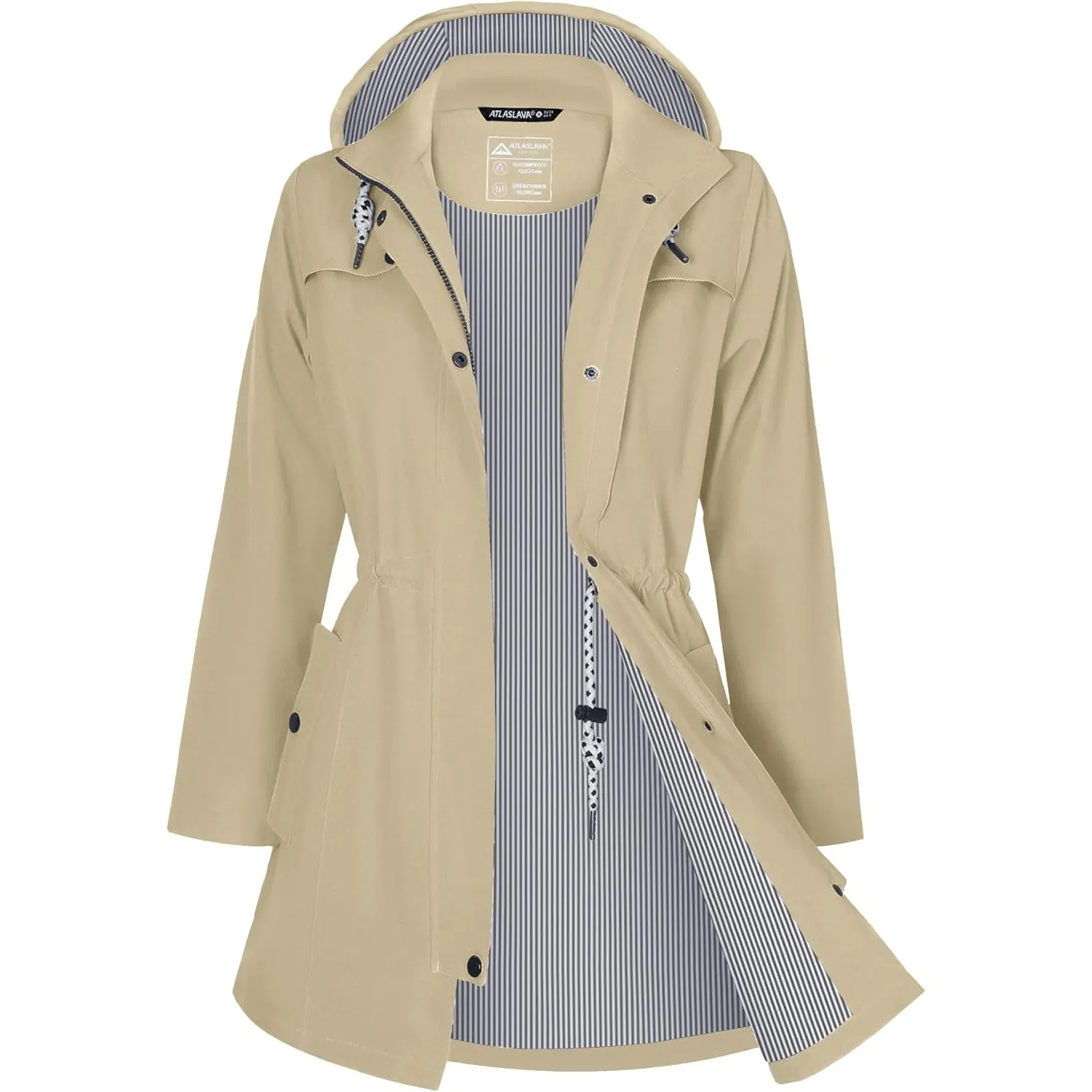ATLASLAVA Regenjacke Damen Lang Wasserdicht Kapuze Regenmantel übergangsjacke Trenchcoat Outdoor Mantel S-3XL