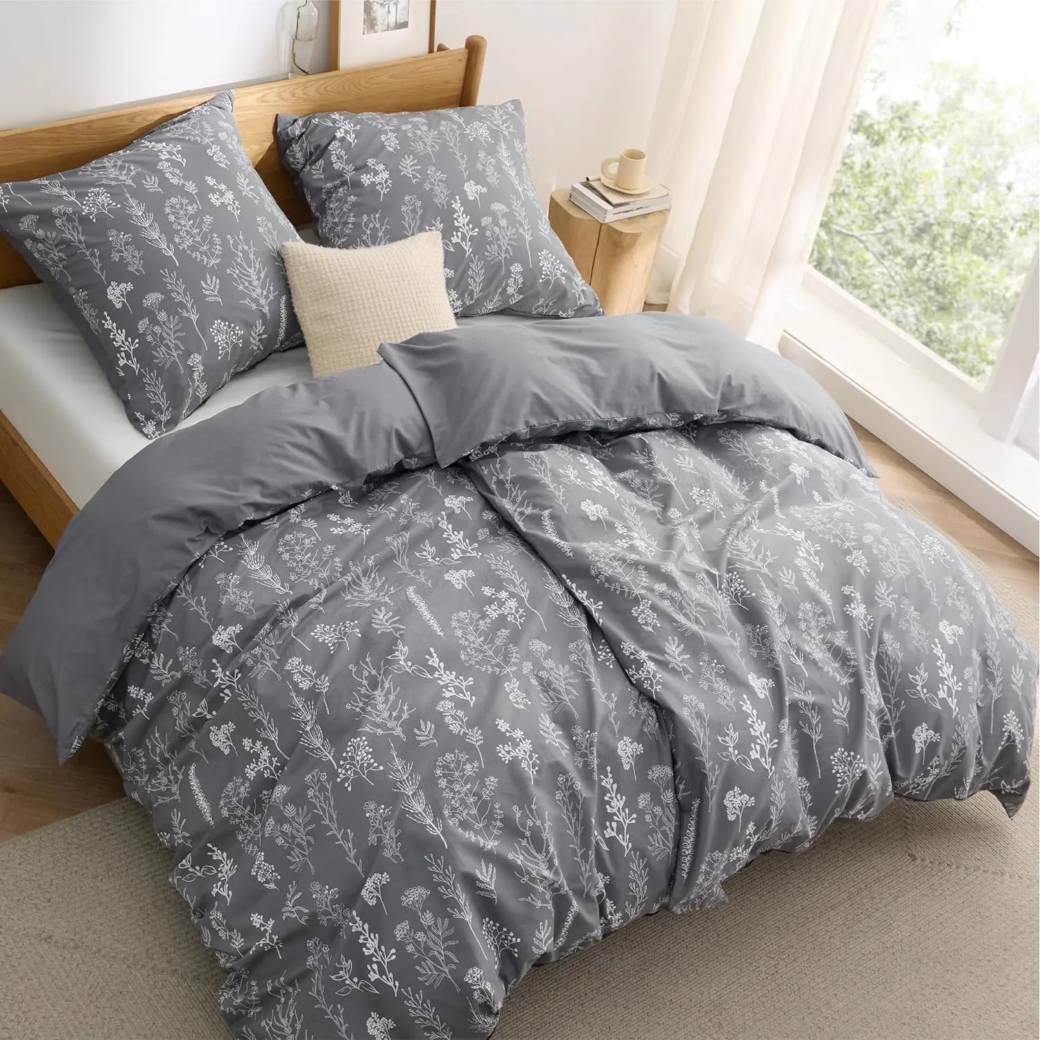 BEDSURE Bettwäsche 135x200 4teilig Baumwolle - Bettwäsche-Sets Grau Bettbezug 2er Set mit 2 Kissenbezüge 80x80 cm, ÖKO-…