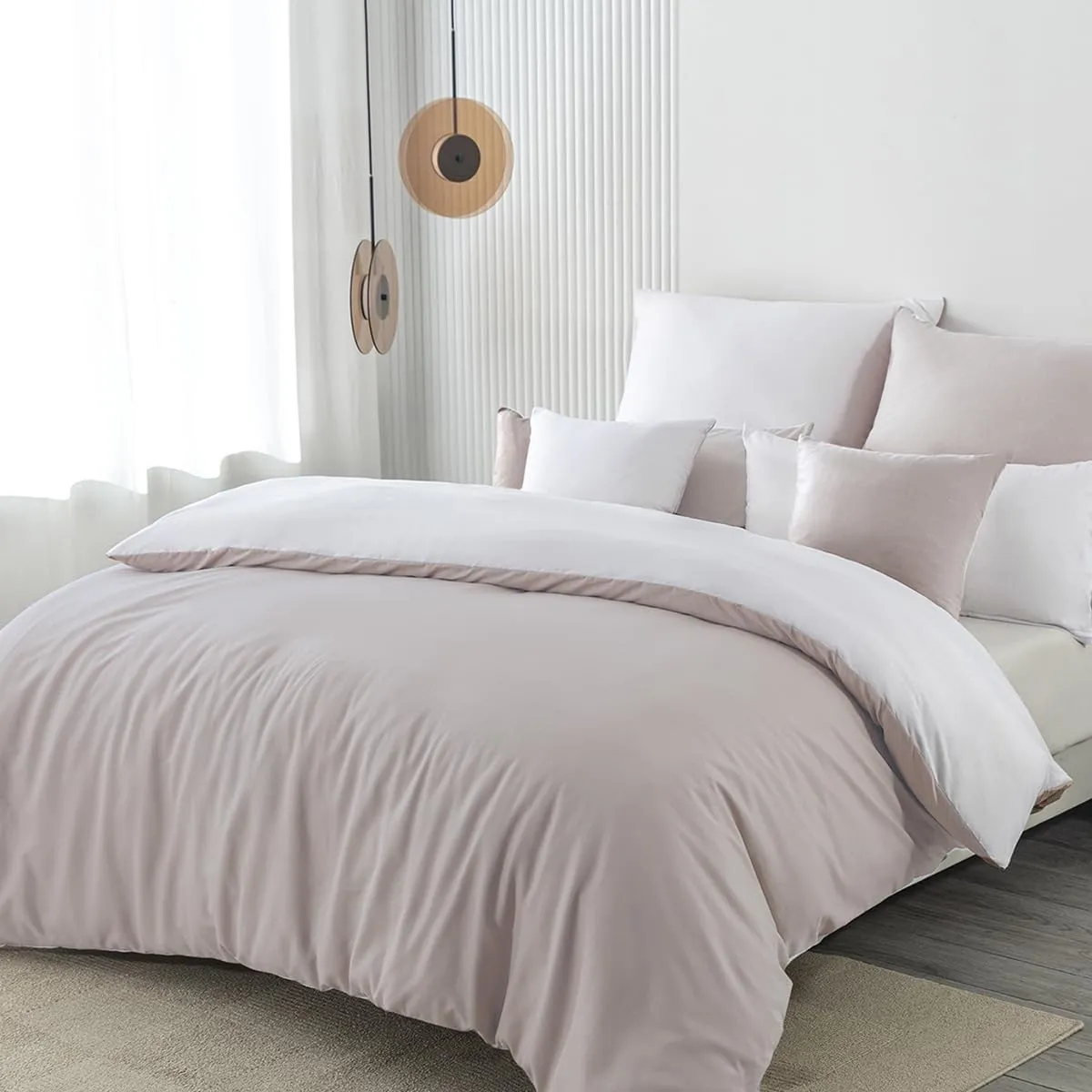 Bettwäsche 155x220 2teilig Mikrofaser, Beige/Weiß