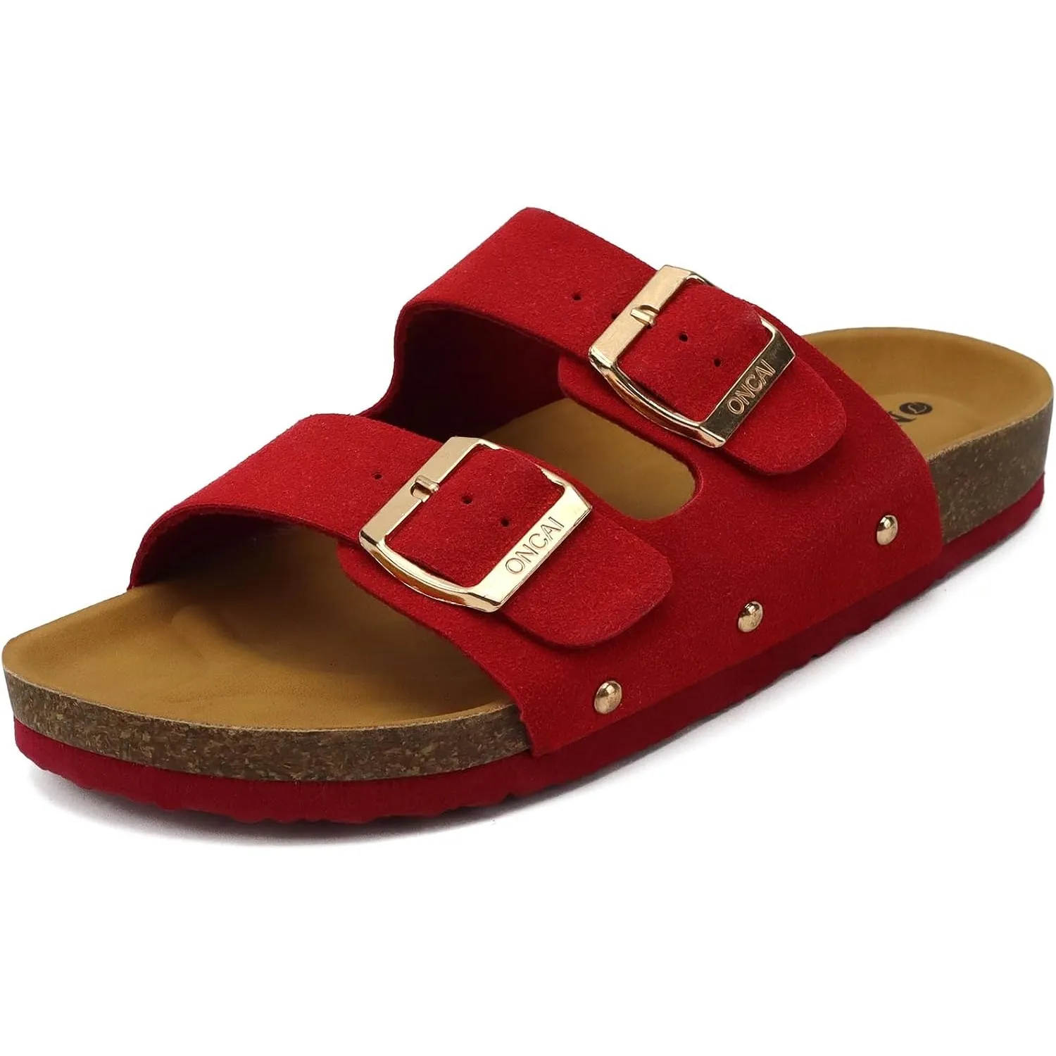 ONCAI Sandalen Damen Kork-Fußbett Pantoletten Damen Flach Rutschfest Sommer Badelatschen Mit Verstellbarer Rieme Größe …