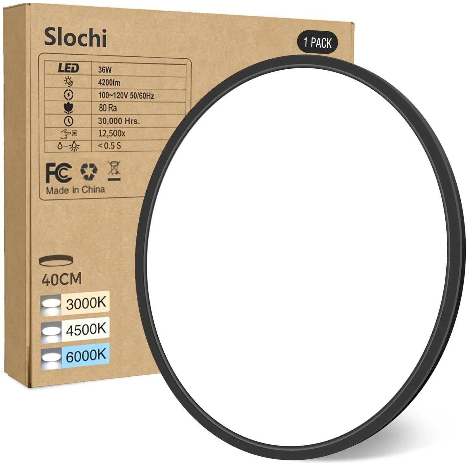 slochi Deckenlampe LED Deckenleuchte Flach 36W, Ø40CM, 3Farben 3000K/4000K/6500K, Badlampe, 4200LM Modern LED Lampe Dec…