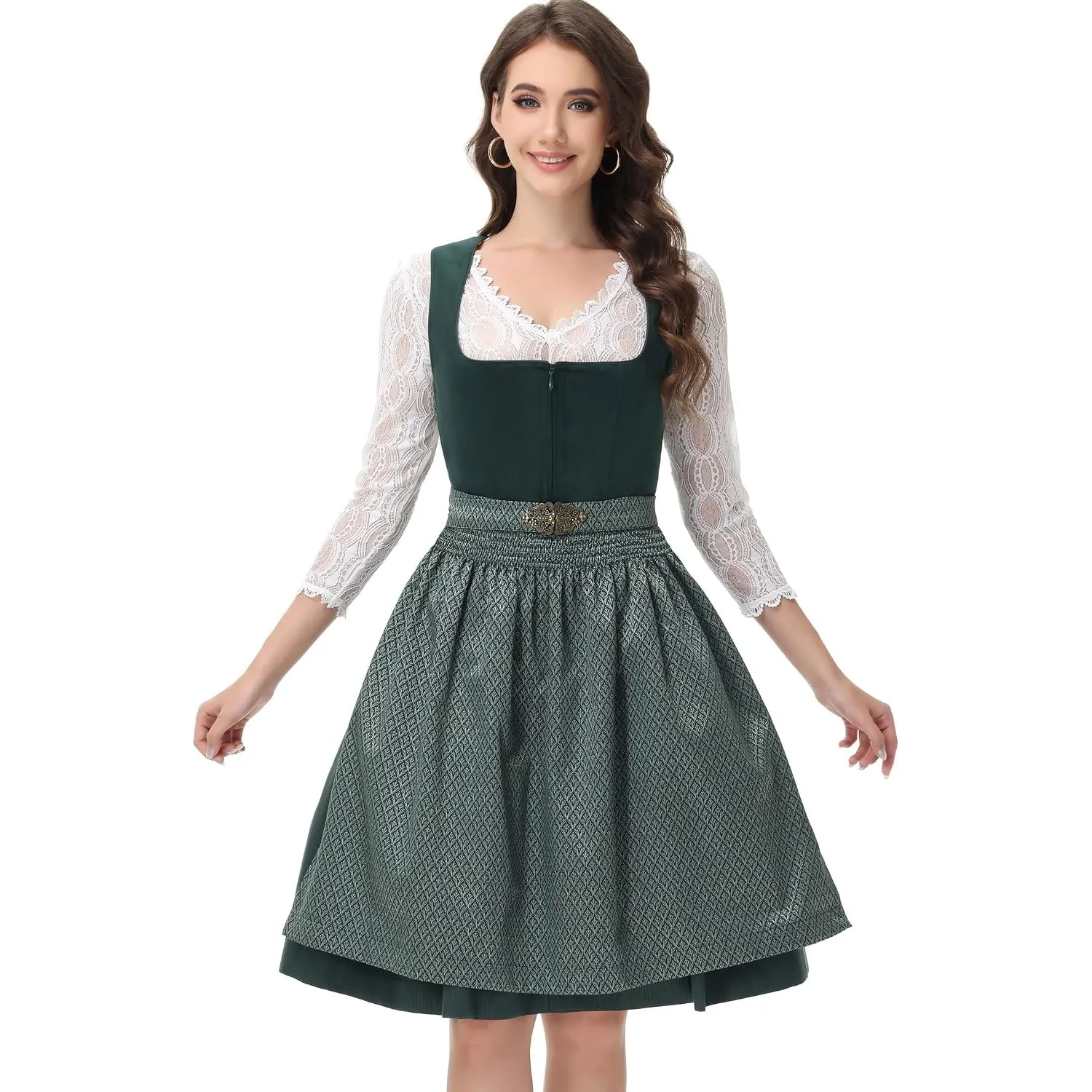 ELFIN Damen Dirndl, Elegante Trachtenkleid, Samt Midi Dirndl Damen Trachten Dirndlkleid für Oktoberfest