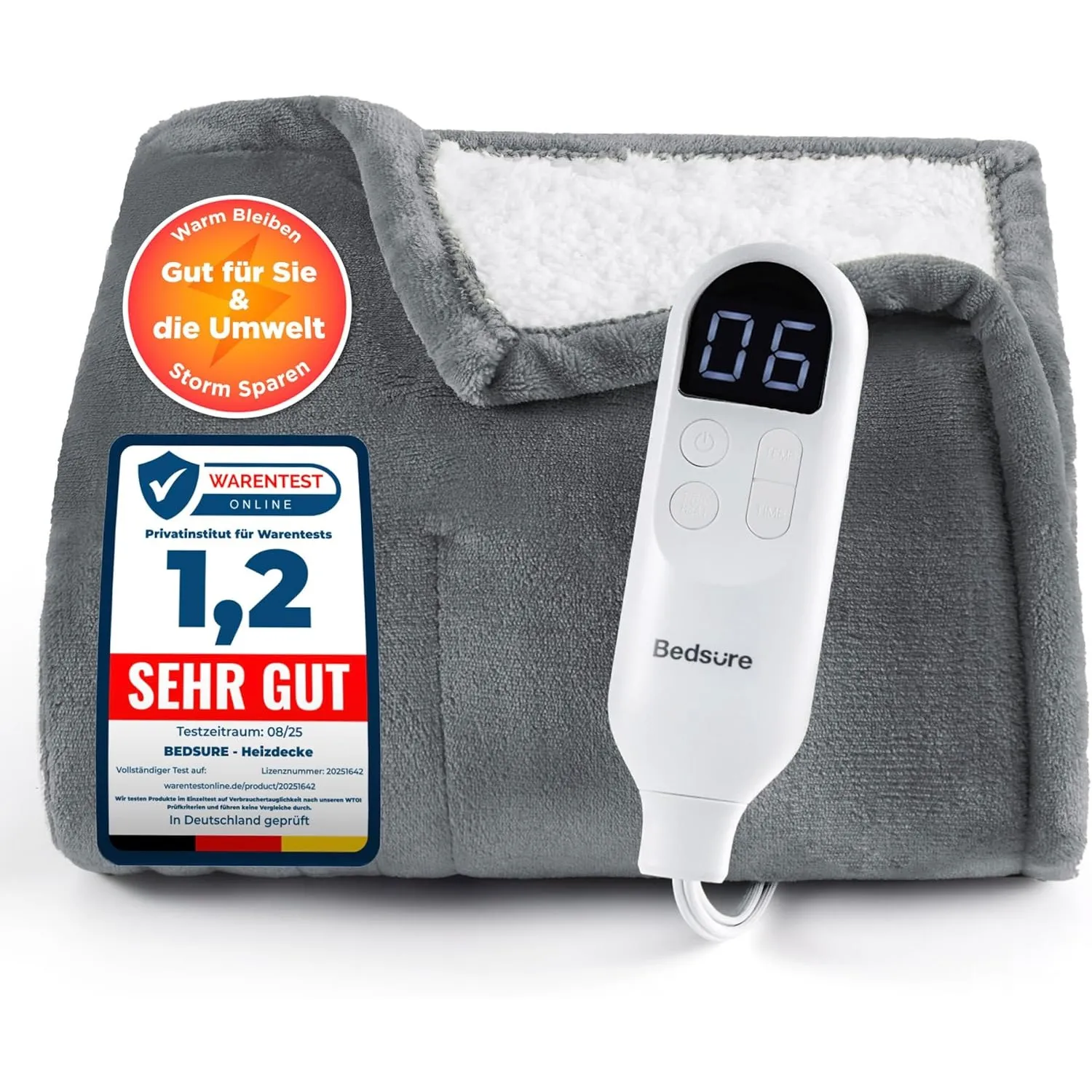 BEDSURE Heizdecke Wärmedecke Elektrische Kuscheldecke - 130x180cm, Grau