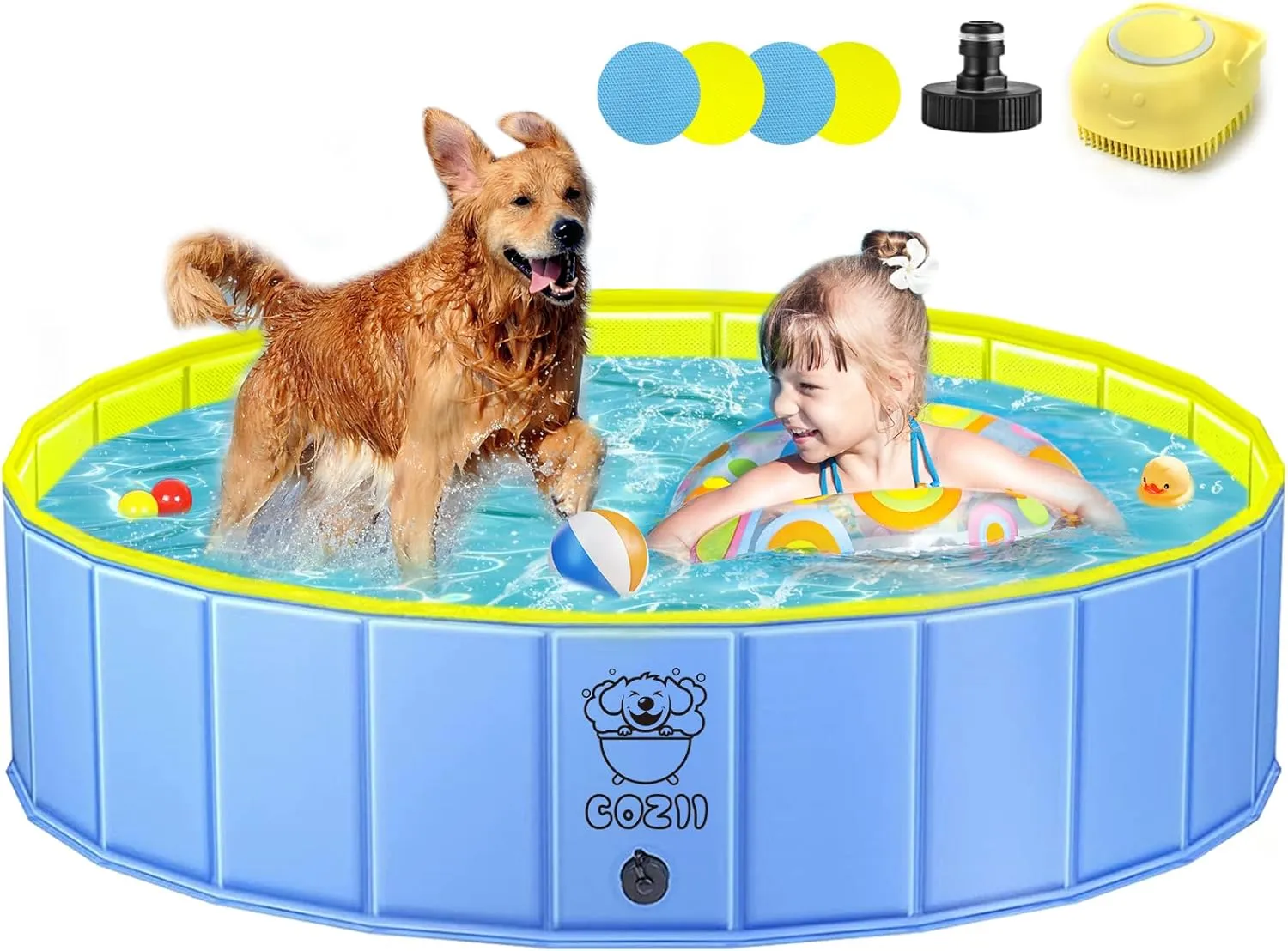 COZII Dog Pool, 120 x 30 cm Dog Pool for Large Small Dogs, Foldable Stable Dog Bath, Paddling Pool for Children, Portab…