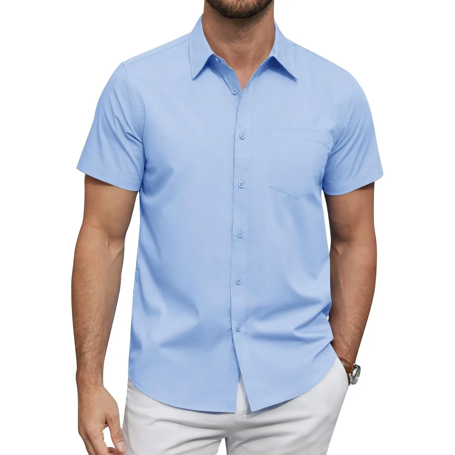 J.VER Hemd Herren Kurzarm Businesshemd Regular Fit Oberhemden mit Taschen für Hochzeit Festlich Arbeits