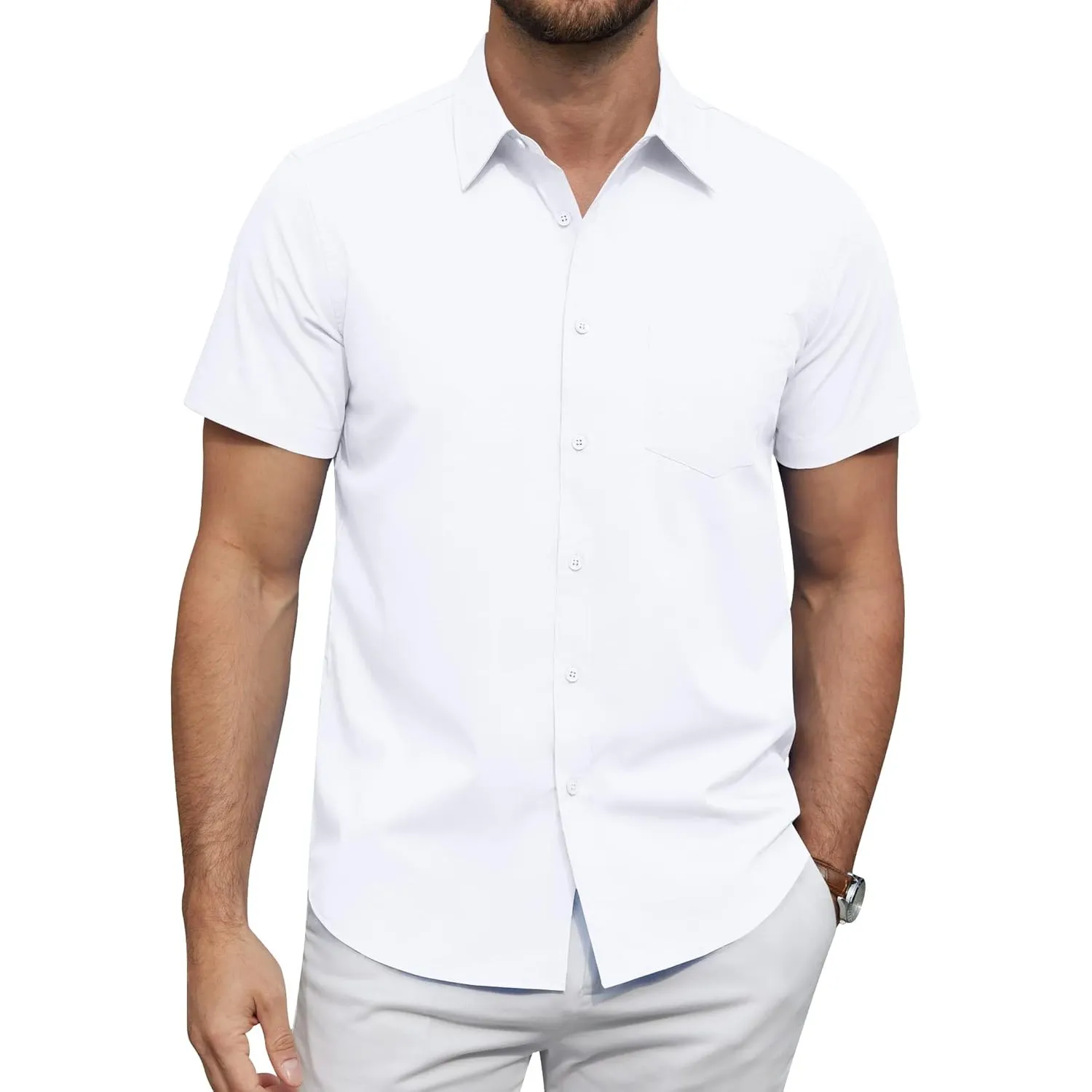 J.VER Hemd Herren Kurzarm Businesshemd Regular Fit Oberhemden mit Taschen für Hochzeit Festlich Arbeits
