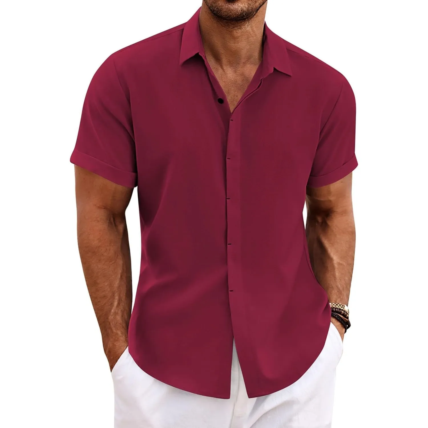 COOFANDY Leinenhemd Herren Kurzarm Hemd Button Down Regular Fit Freizeithemden Sommer Strand Leinen Shirt