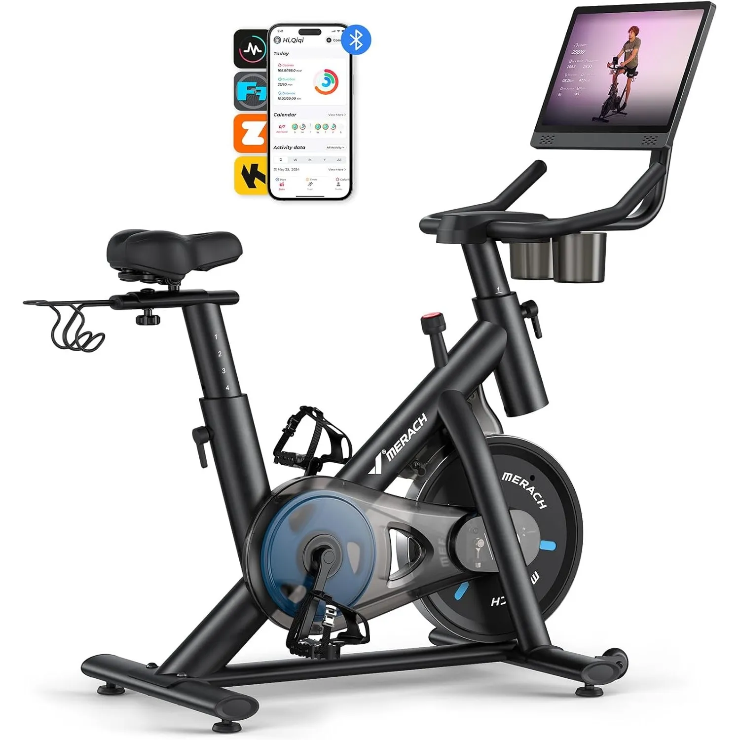 MERACH Heimtrainer Fahrrad mit Verstellbarem Widerstand, Leises Hometrainer Fahrrad mit Verbessertem LED-Monitor, Table…