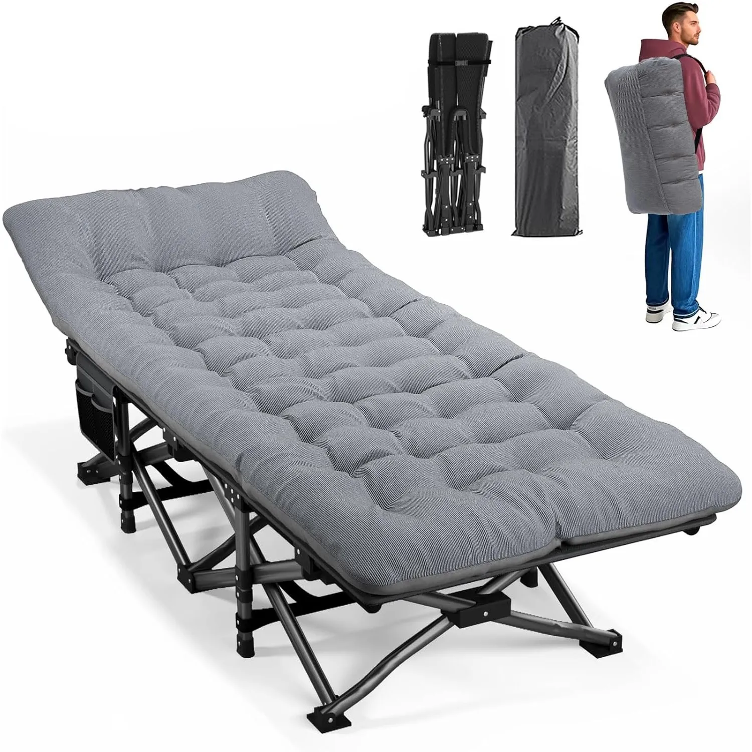 ATORPOK SHOP Campingbett feldbett klappbar, Faltbar Gästebett bis 200 kg für,mit Seitentasche, tragbares Campingliege，O…