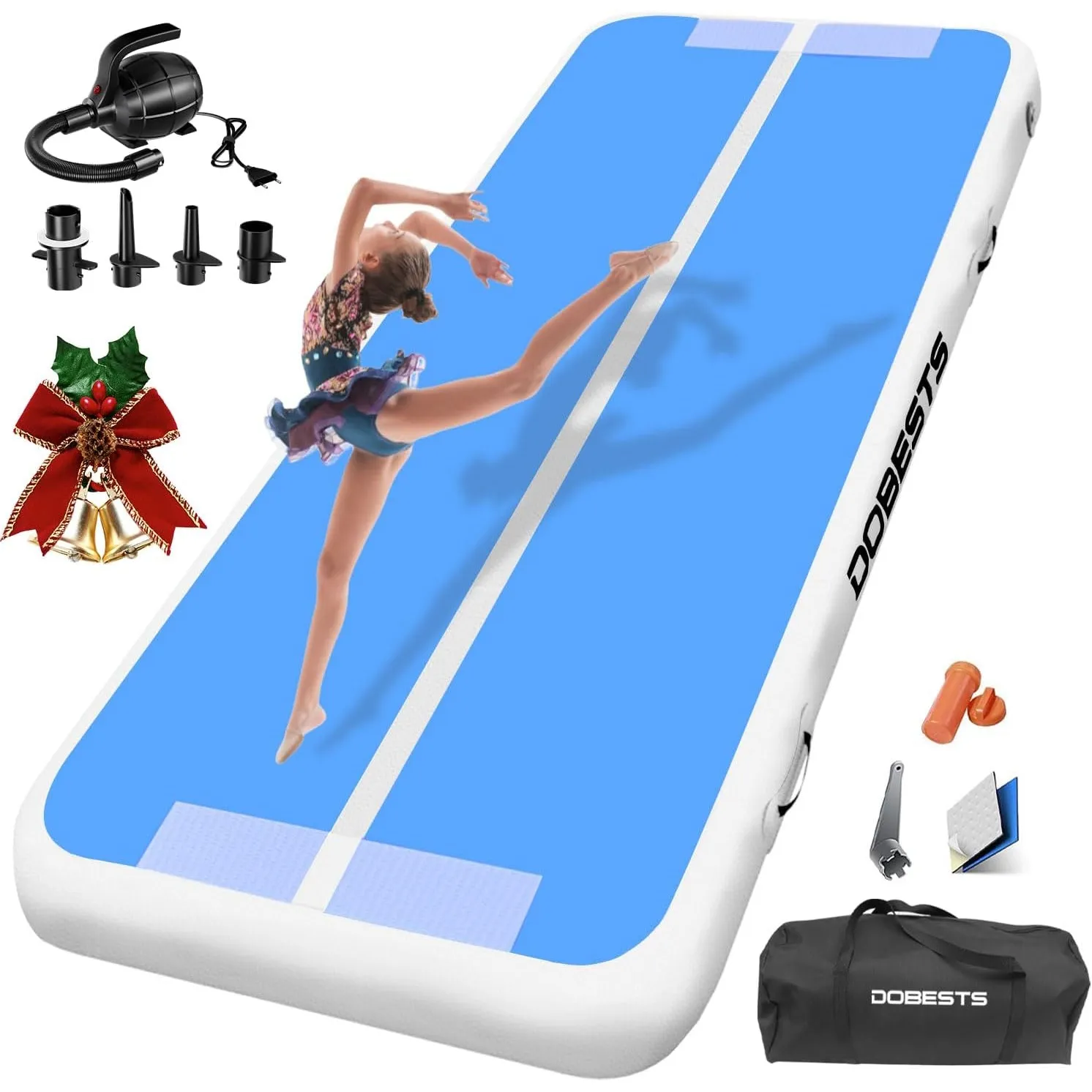 DOBESTS Airtrack Matte, 10/20cm Hoch 2/3/4/5/6m Tumbling Matte, Gymnastikmatte mit Luftpumpe, Trainingsmatte mit Traget…