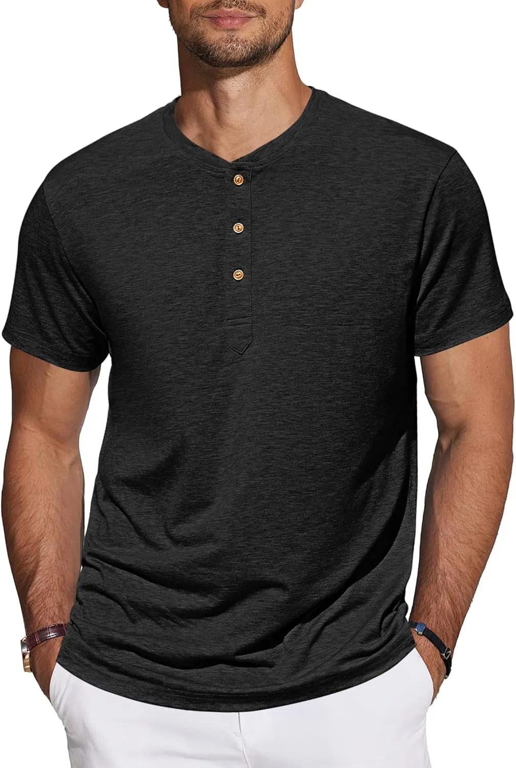 TARAINYA Henley Men's Cotton T-Shirt Short Sleeve Summer Men with 3 Button Placket M-4XL