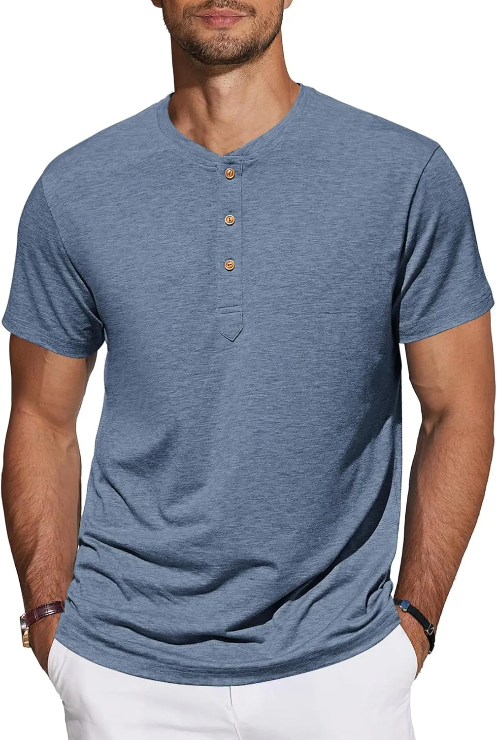 TARAINYA Henley Men's Cotton T-Shirt Short Sleeve Summer Men with 3 Button Placket M-4XL