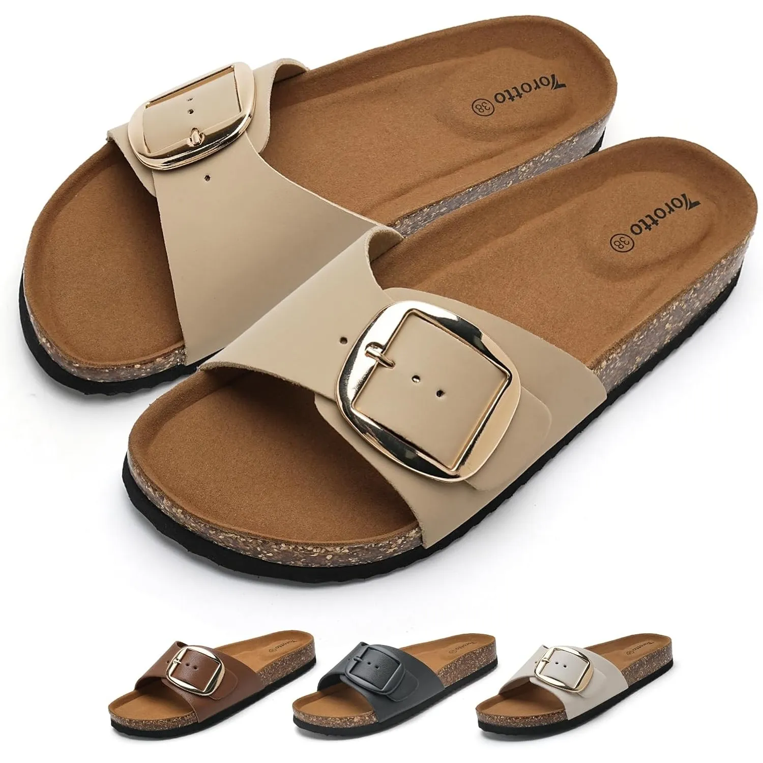 Torotto Pantoletten Damen Sandalen Latschen Schlappen Hausschuhe Bequeme Verstellbare Schnalle