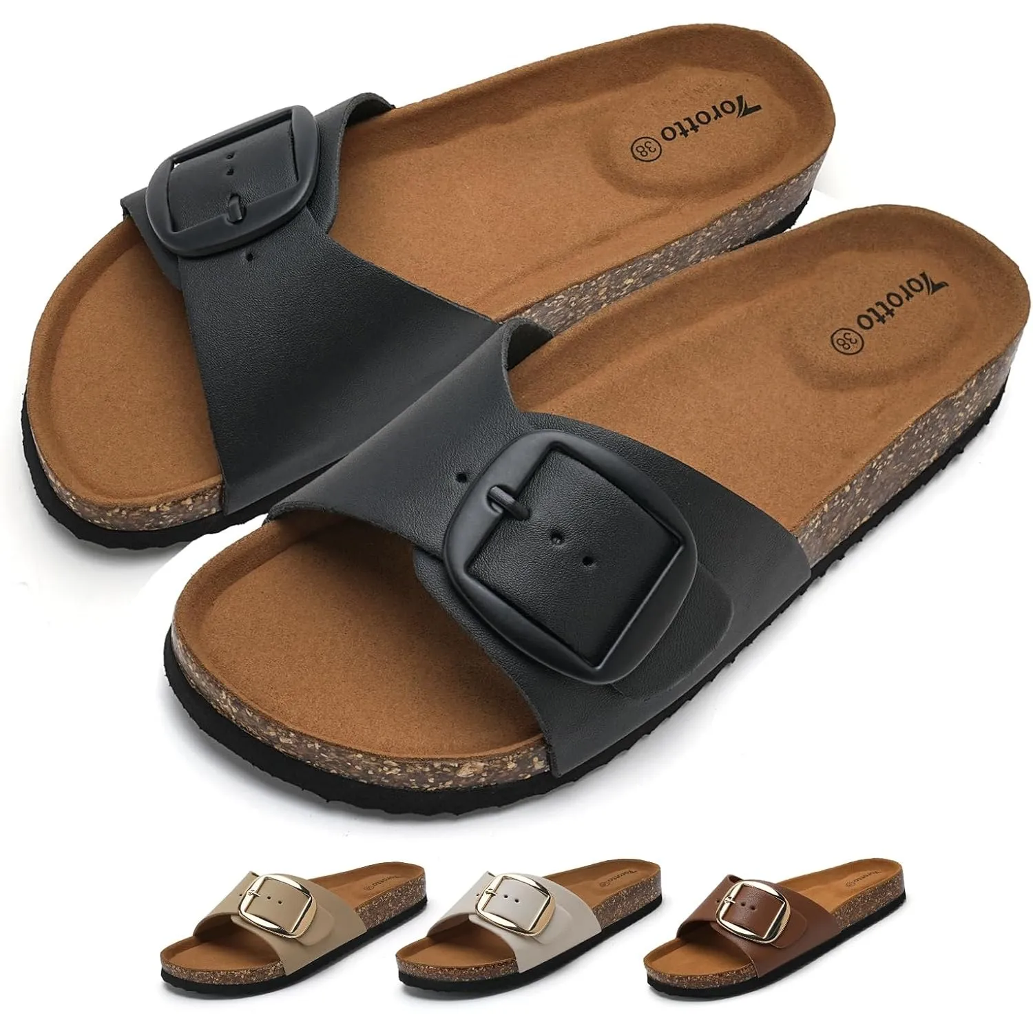 Torotto Pantoletten Damen Sandalen Latschen Schlappen Hausschuhe Bequeme Verstellbare Schnalle