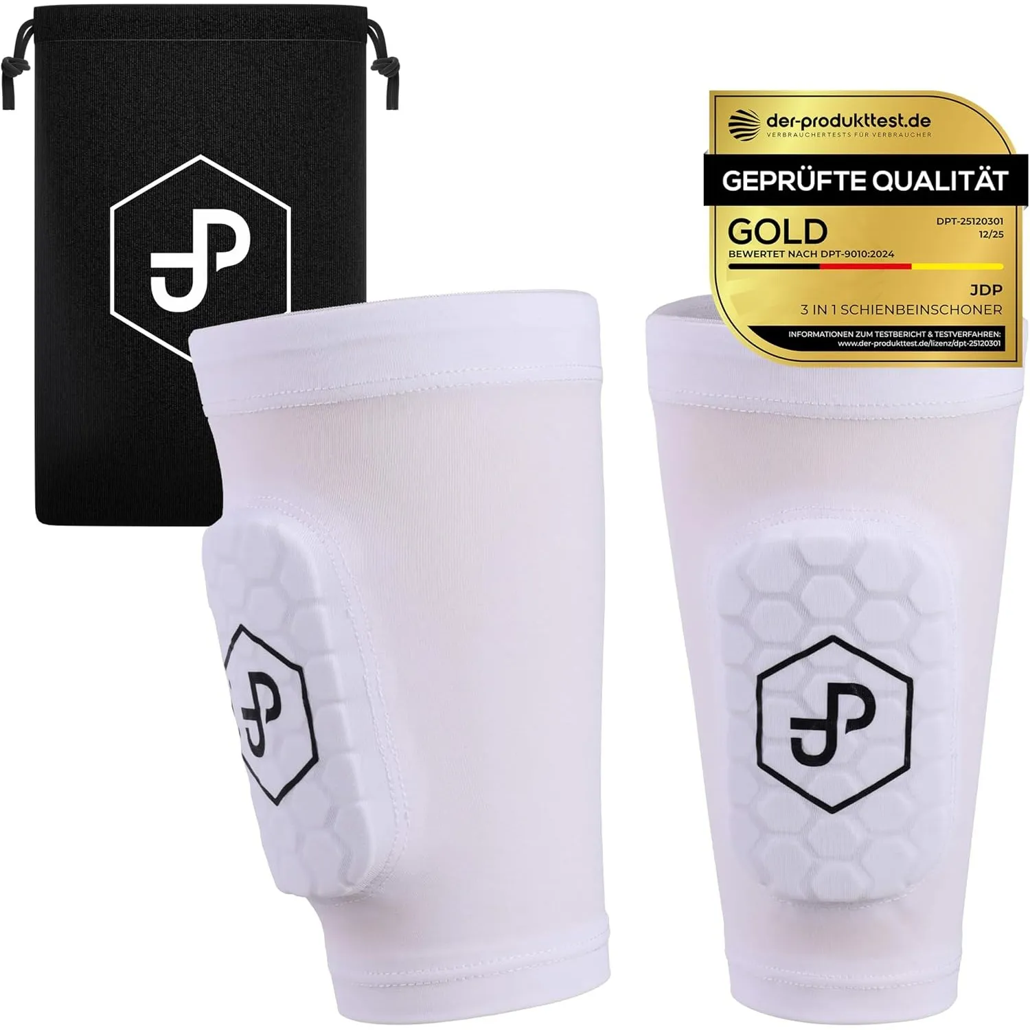 JDP 3in1 Schienbeinschoner mit integriertem Schutzpad, Premium Fußball Schienbeinschoner, Schienbein Schoner inkl. Fußb…