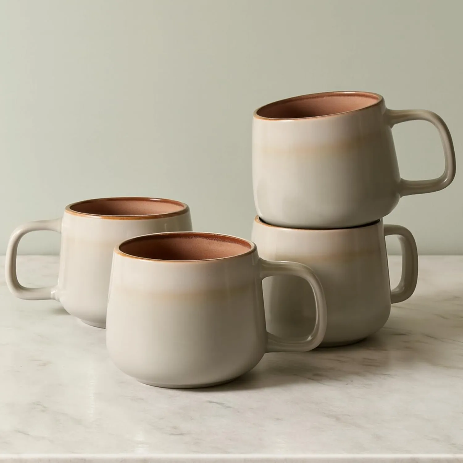 Ava Nord Steinzeug Keramik Kaffeetasse | 4er Set | 340 ml | Salbeigrau | Bleifrei, Ungiftig, Mikrowelle und Spülmaschin…