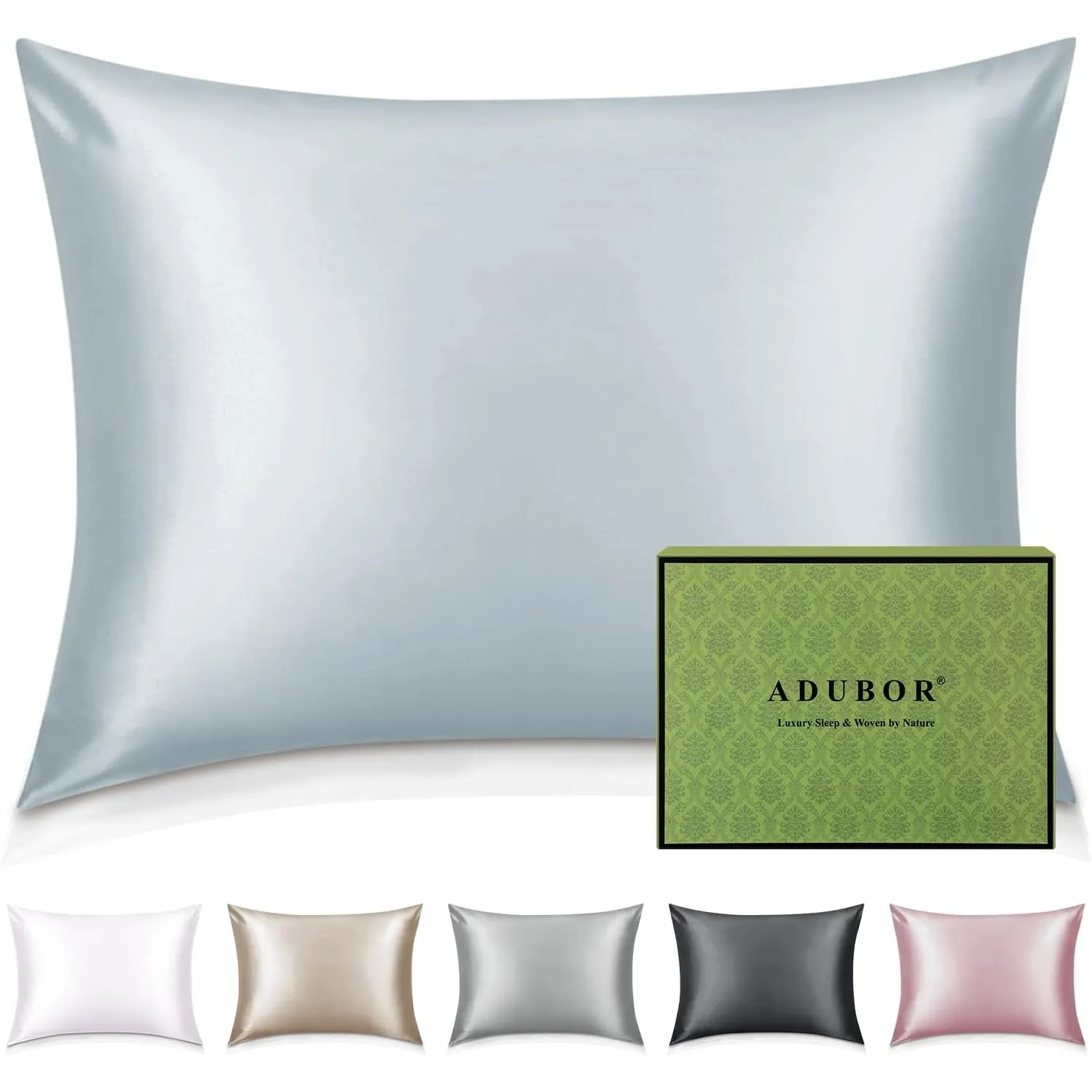 Adubor 100% Seidenkissenbezug 40x80cm für Haar und Haut, mit verstecktem Reißverschluss, beide Seiten, Fadenzahl 900, 2…
