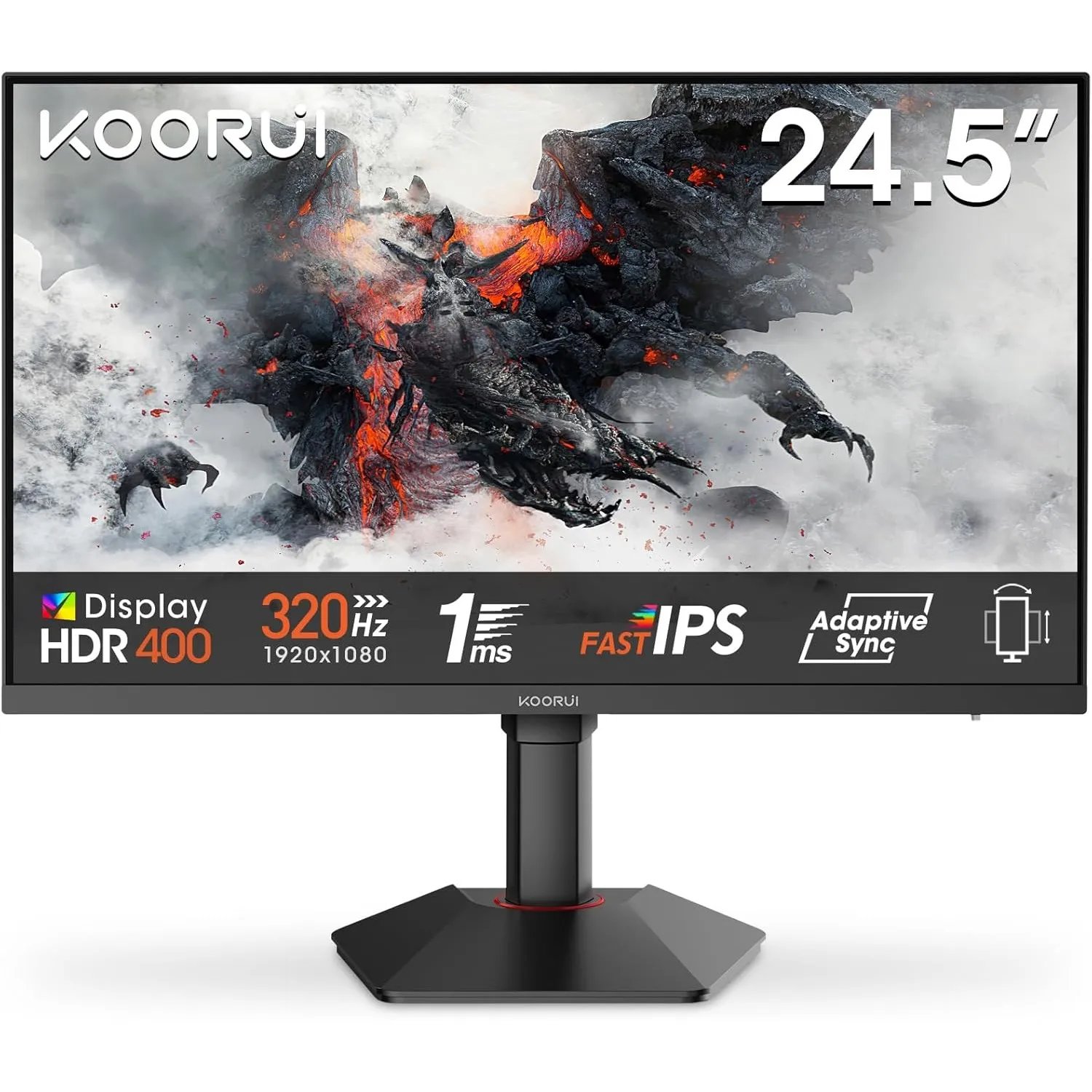 KOORUI G2511E 24,5 Zoll Gaming Monitor 320Hz, PC Bildschirm, FHD 1920x1080, HDR 400, 1ms, Adaptive Sync, Fast IPS, HDMI…