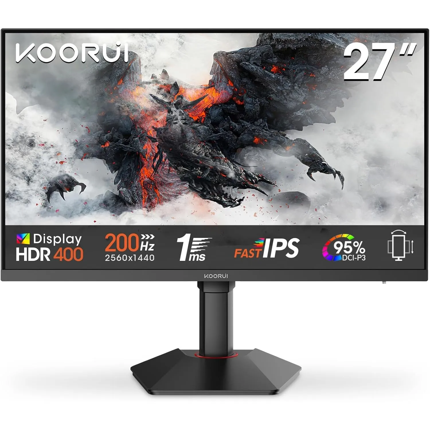 KOORUI G2722P 27 Zoll Gaming Monitor, 200Hz PC Bildschirm, QHD 2560x1440 Fast IPS, 1ms, HDR400, Adaptive Sync HDMI 2.0 …