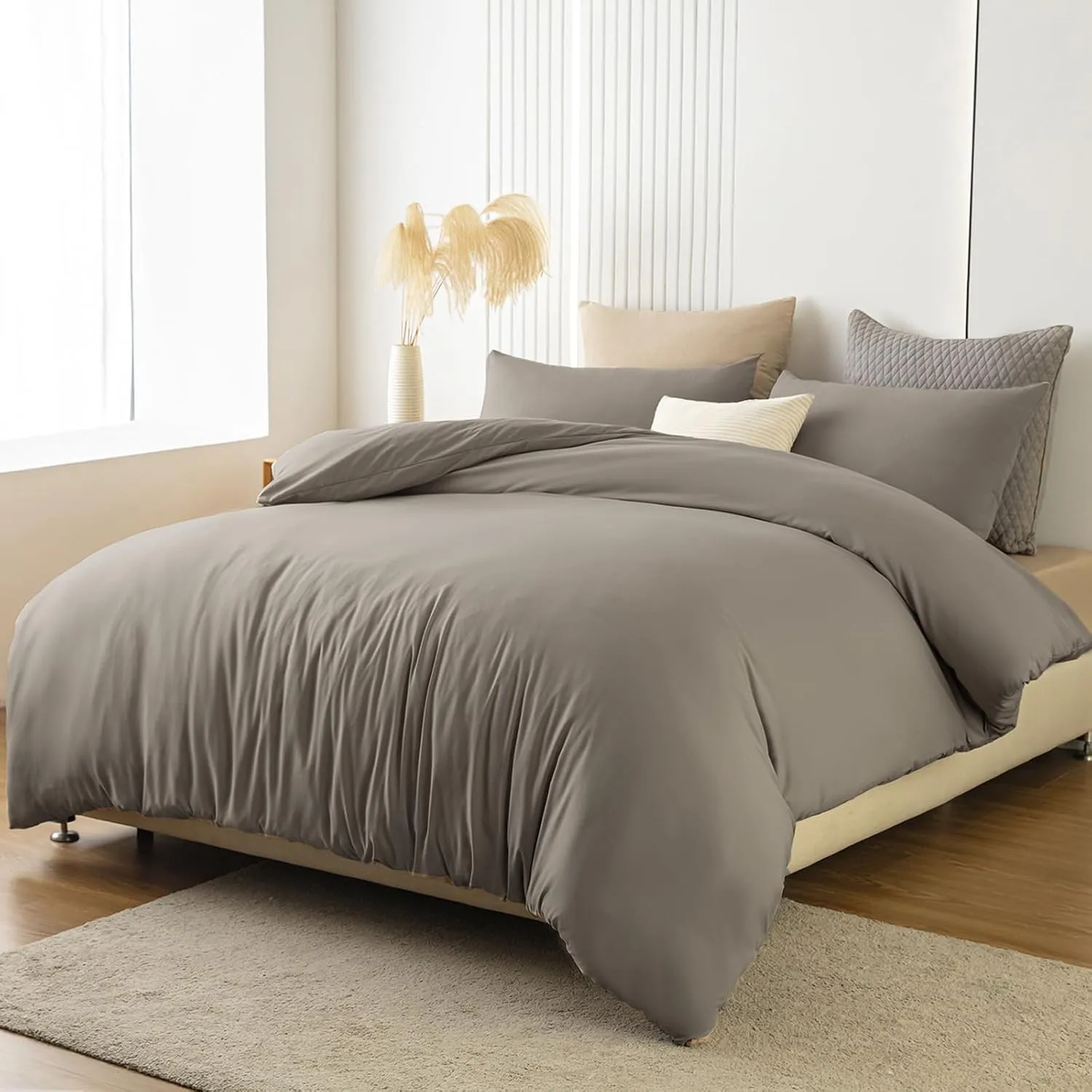 Soifox Bettwäsche 180x200 Taupe - aus Mikrofaser Bügelfrei & Knitterfrei Bettbezug 180 x 200 Set mit 80x80 cm Kissenbez…
