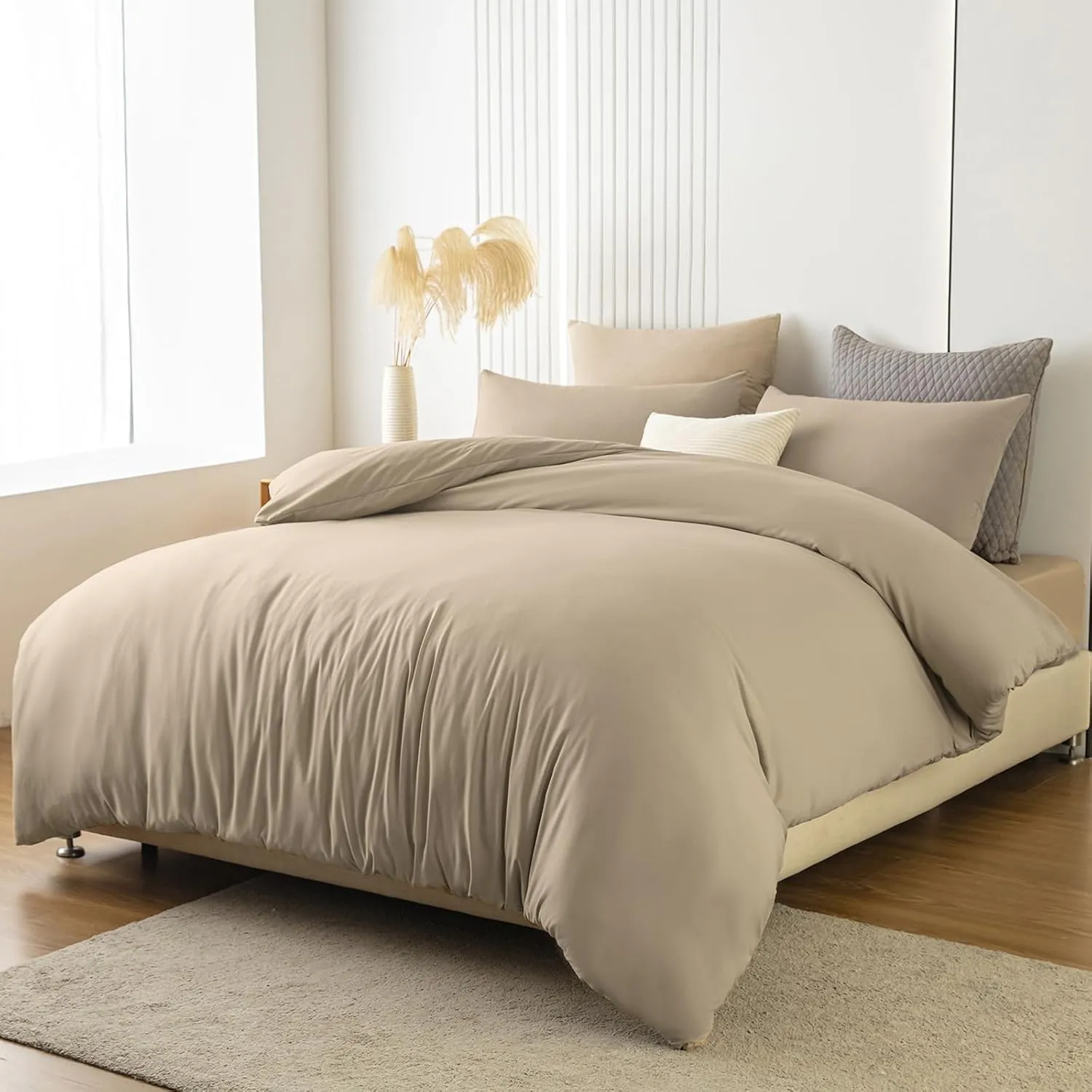 Soifox Bettwäsche 180x200 SandyBeige - aus Mikrofaser Bügelfrei & Knitterfrei Bettbezug 180 x 200 Set mit 80x80 cm Kiss…