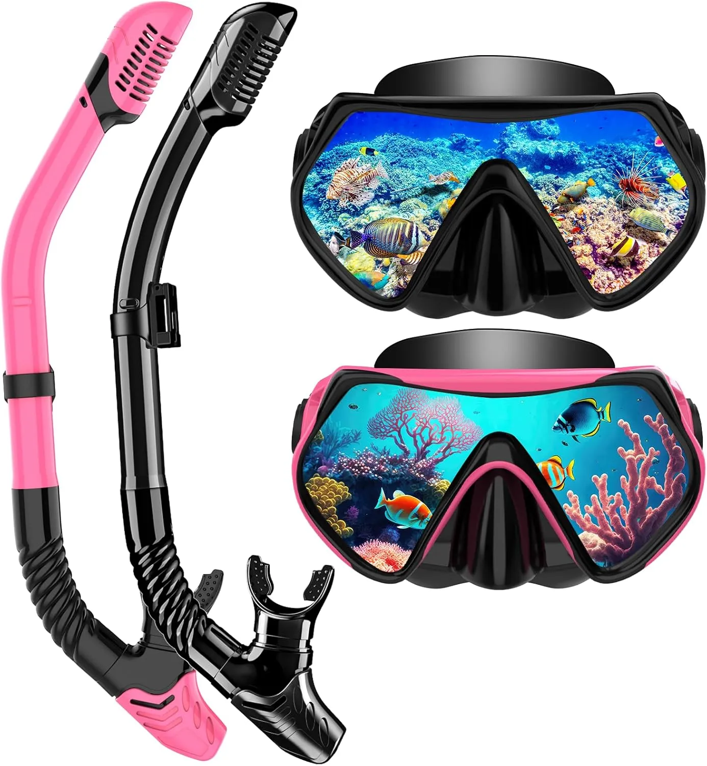 Schnorchelset Erwachsene, Schnorcheln Set mit Anti-Fog Taucherbrille und Dry Schnorchel, Professionelle Schnorchelmaske Tauchmaske aus Gehärtetem Glas für Schnorcheln