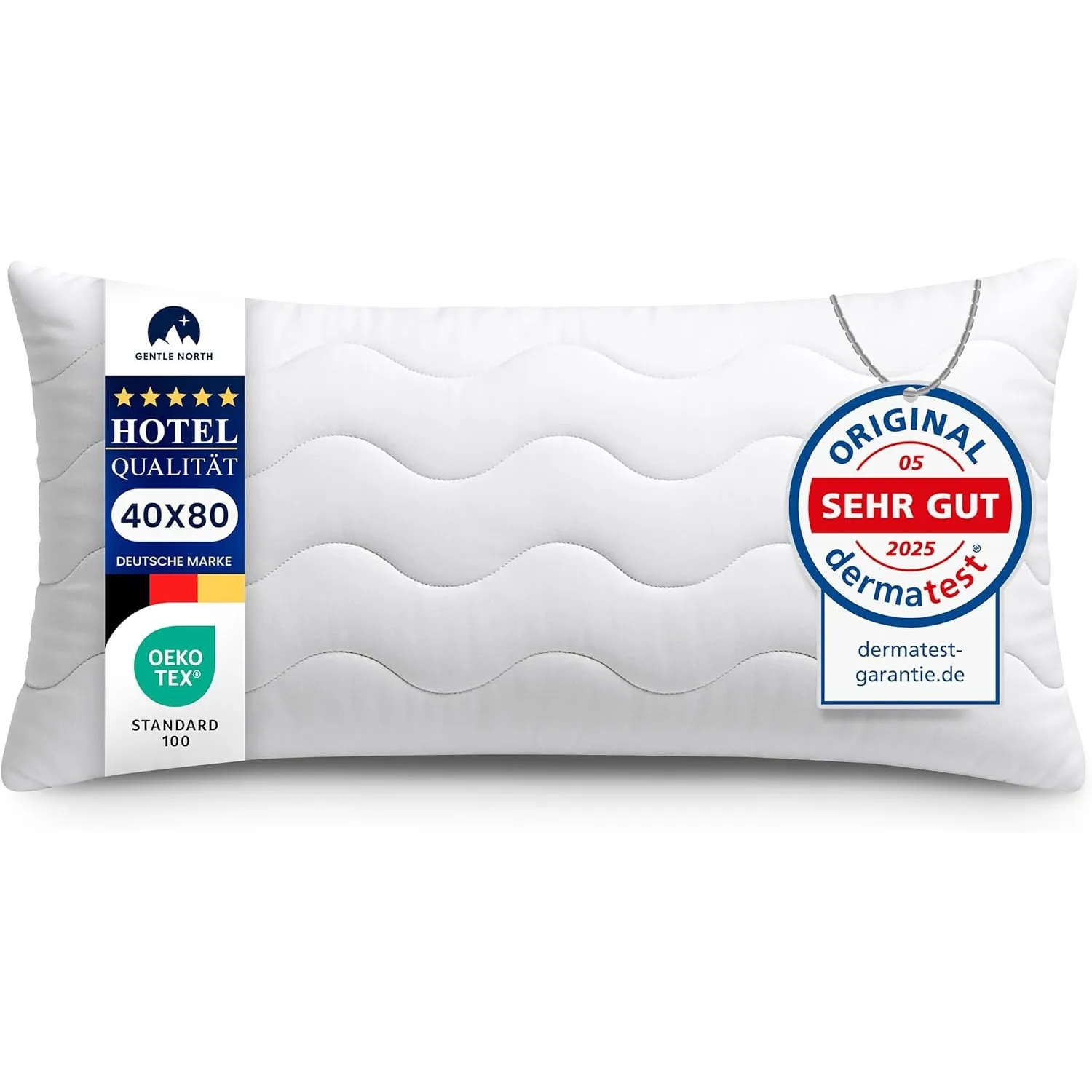 Gentle North Hochwertige Kopfkissen 40x80 cm groß in Hotelqualität - Flauschiges, gut gefülltes Schlafkissen für Allerg…