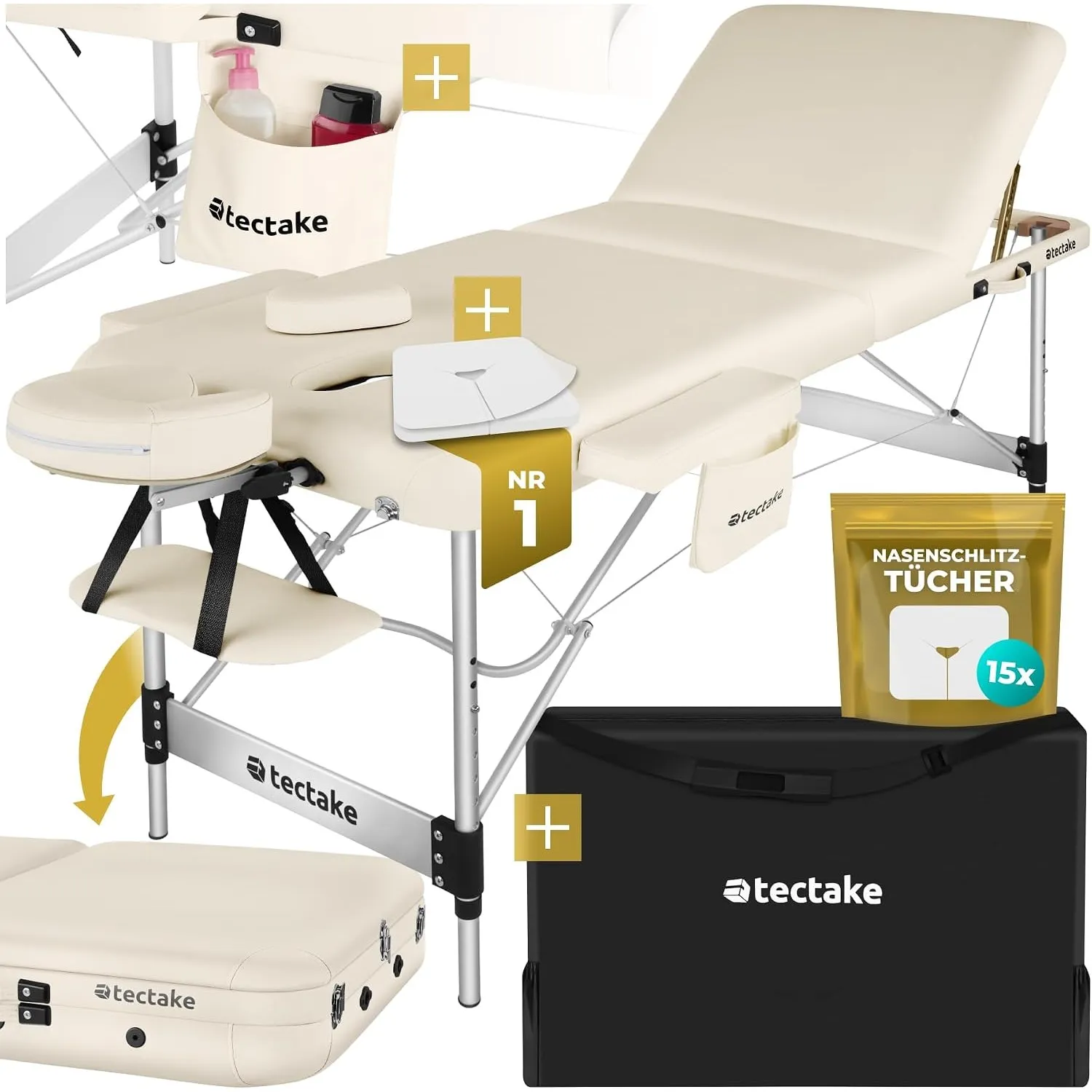 tectake® Massageliege 3 Zonen, Massagetisch, Massageliege klappbar, höhenverstellbare Aluminium Massageliege, Massagebe…