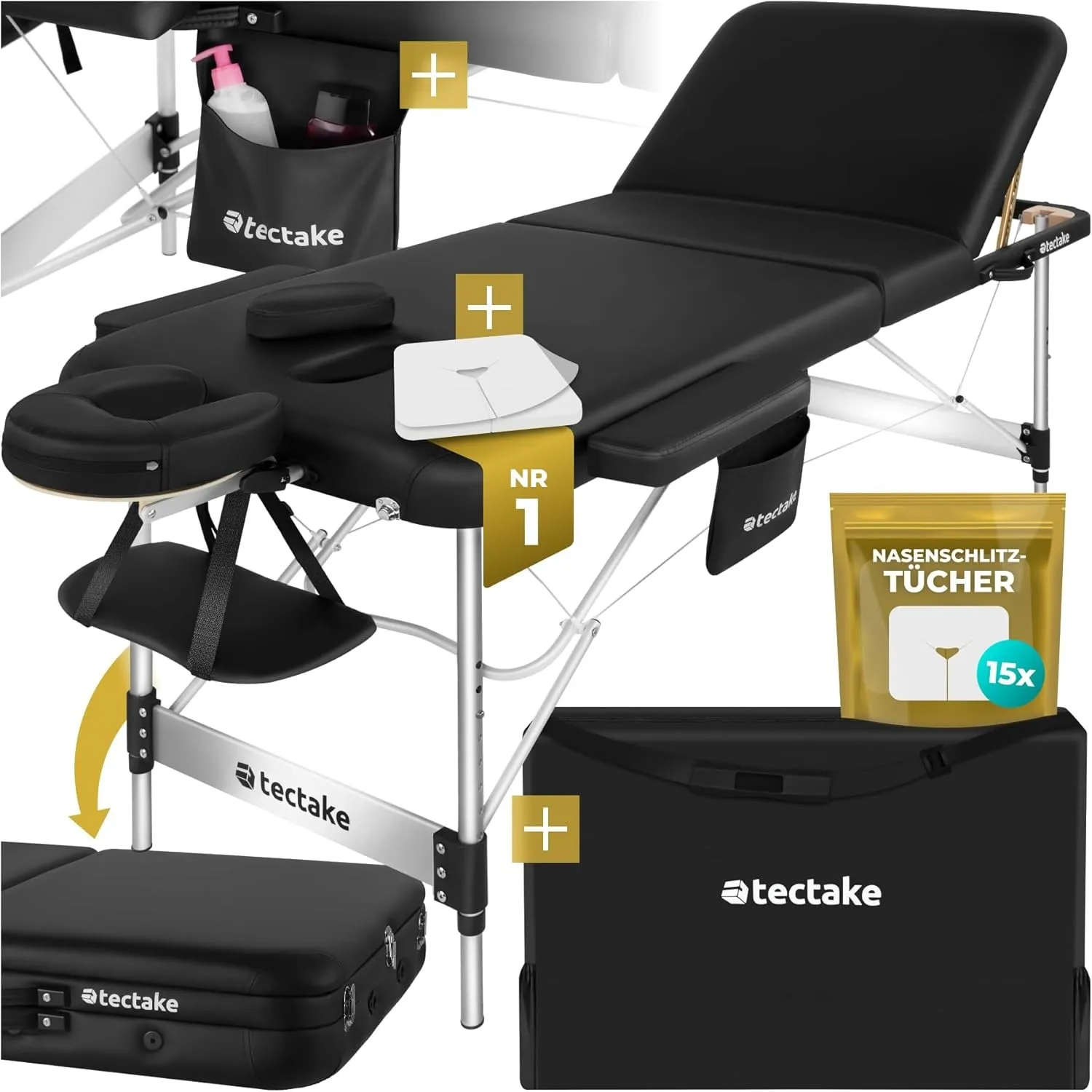 tectake® Massageliege 3 Zonen, Massagetisch, Massageliege klappbar, höhenverstellbare Aluminium Massageliege, Massagebe…