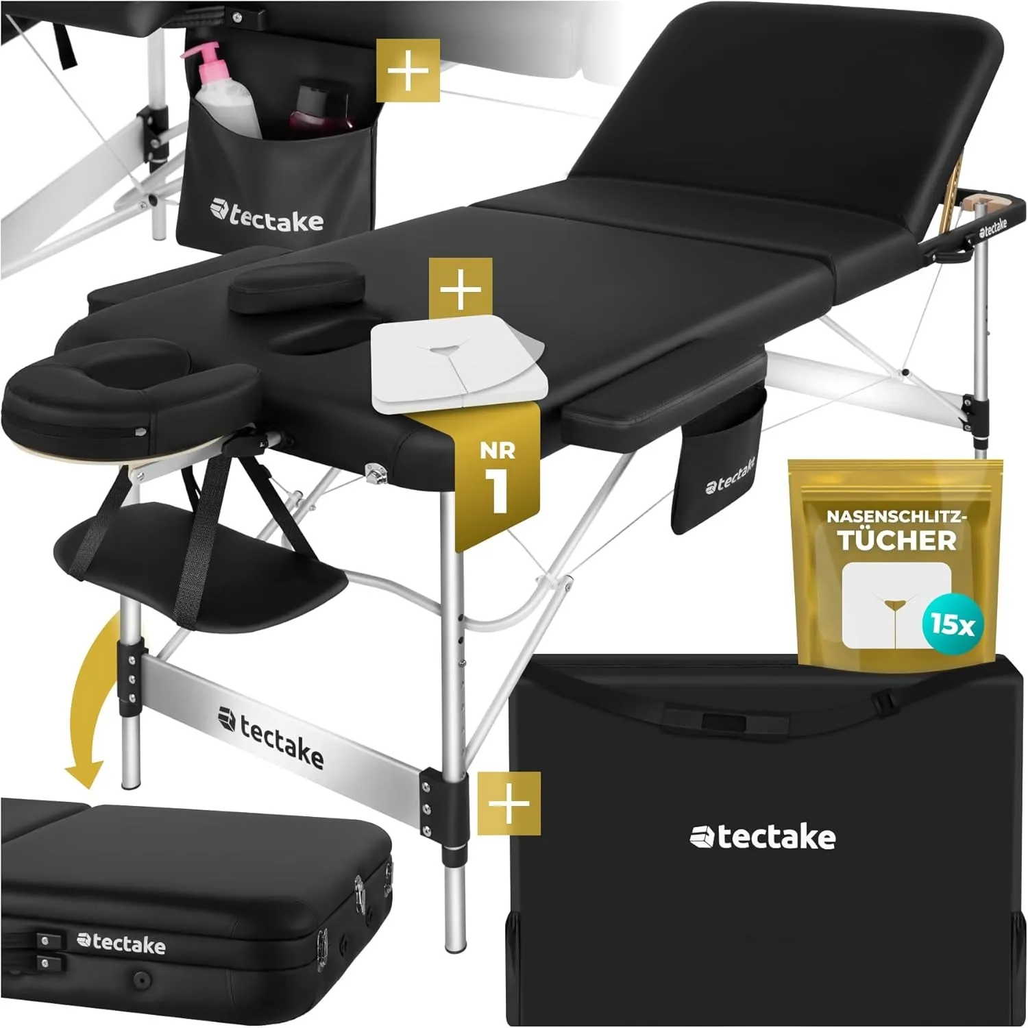 tectake® Massageliege 3 Zonen, Massagetisch, Massageliege klappbar, höhenverstellbare Aluminium Massageliege, Massagebe…