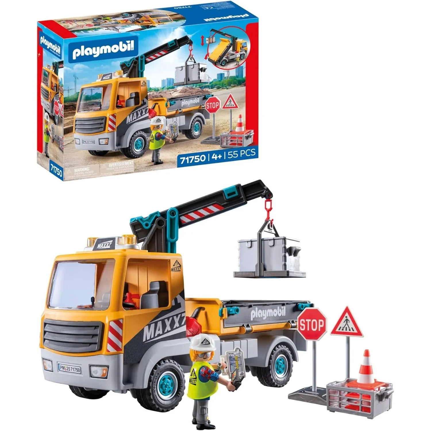 PLAYMOBIL | City Action | Baustellen-LKW mit Kran | Baustellenspielzeug Kind | Baustellen Spielset | Spielzeug für Kind…