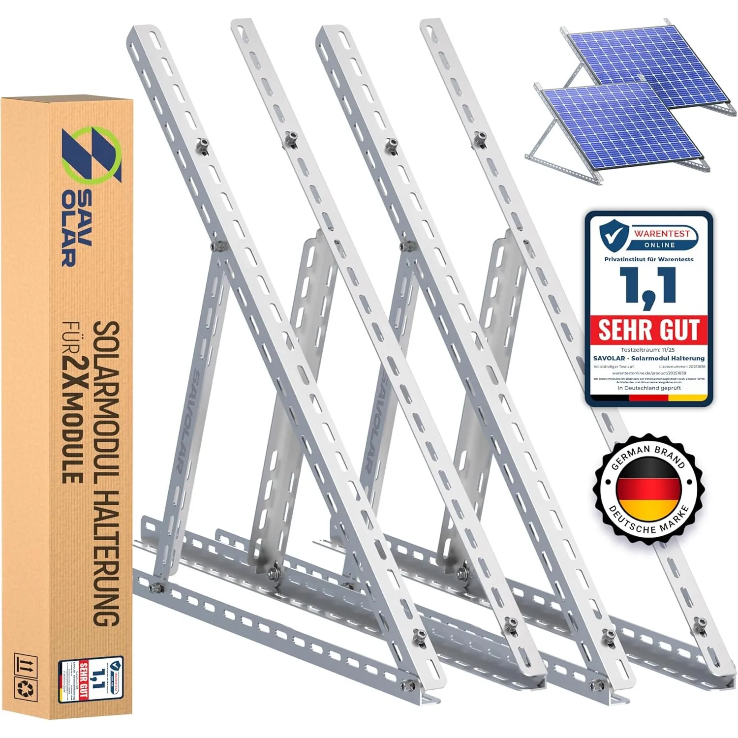 2 Sets SAVOLAR Solarmodul Halterung Balkonkraftwerk bis 117cm (46 Zoll) Winkel Einstellbar 0-90°, Robuste Neigungshalte…