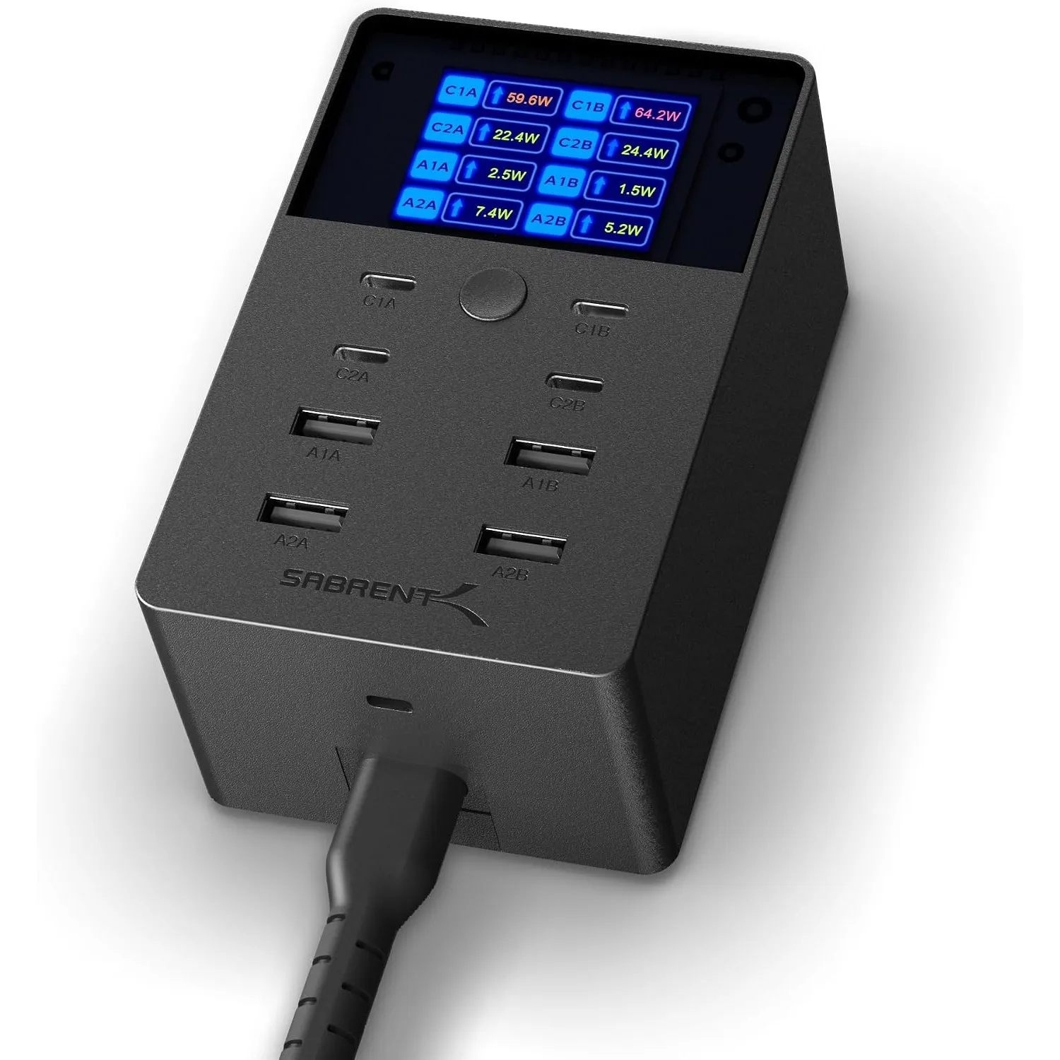 SABRENT USB Ladestation 252W 8-Port PD 3.0 mit LCD Display - GaN Charger Ladegerät - Schnelle Charging Station für USB-…
