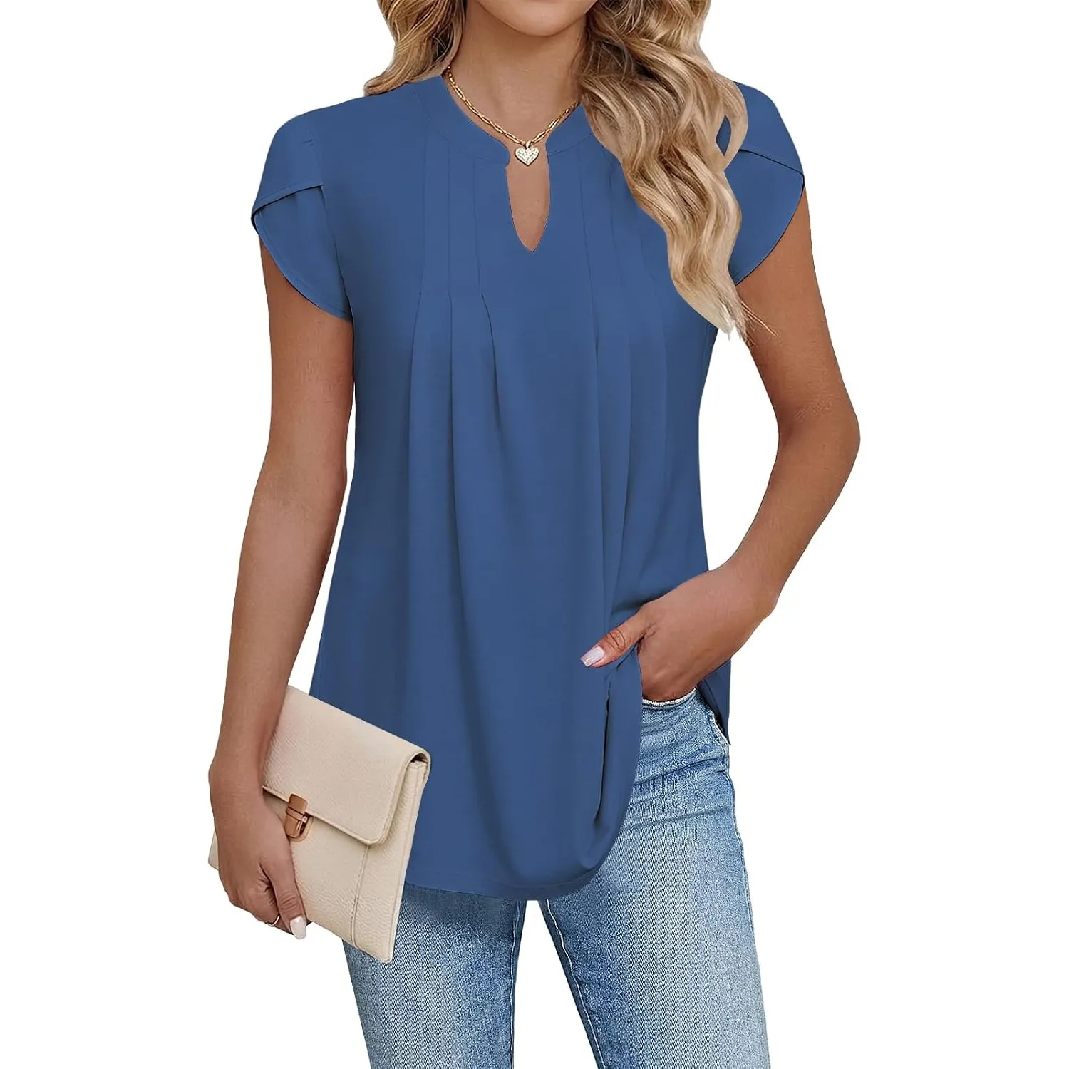 Cuptacc Bluse Damen Elegant V-Ausschnitt Kurzarm Oberteile Sommer Blusen | Sommer,Blütenblatt Ärmel,Elegant,Lässig,Plea…
