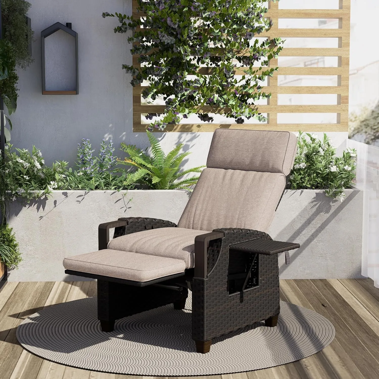 Grand patio Relaxliege Liegesessel mit Sitzkissen Armlehnensessel Verstellbare Rückenlehne Rattan Sonnenliege für Innen…
