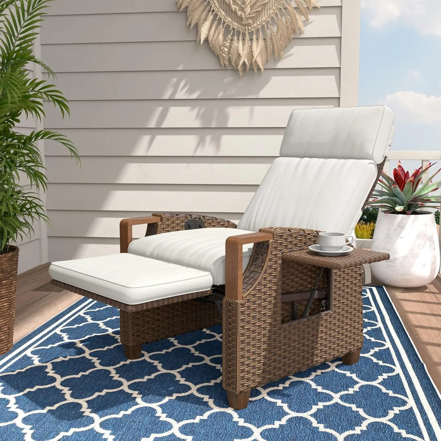 Grand patio Relaxliege Liegesessel mit Sitzkissen, Aluminiumgestell, Armlehnensessel Verstellbare Rückenlehne, Rattan L…
